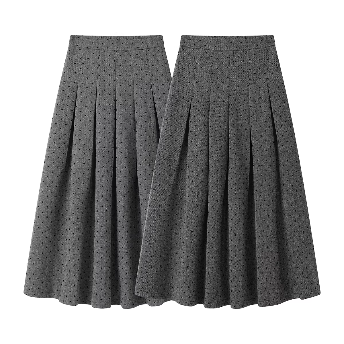 NSROU lưng thun retro hình trái tim chấm bi len váy xếp ly nữ mùa thu đông váy bút chì dài vừa phải chữ A