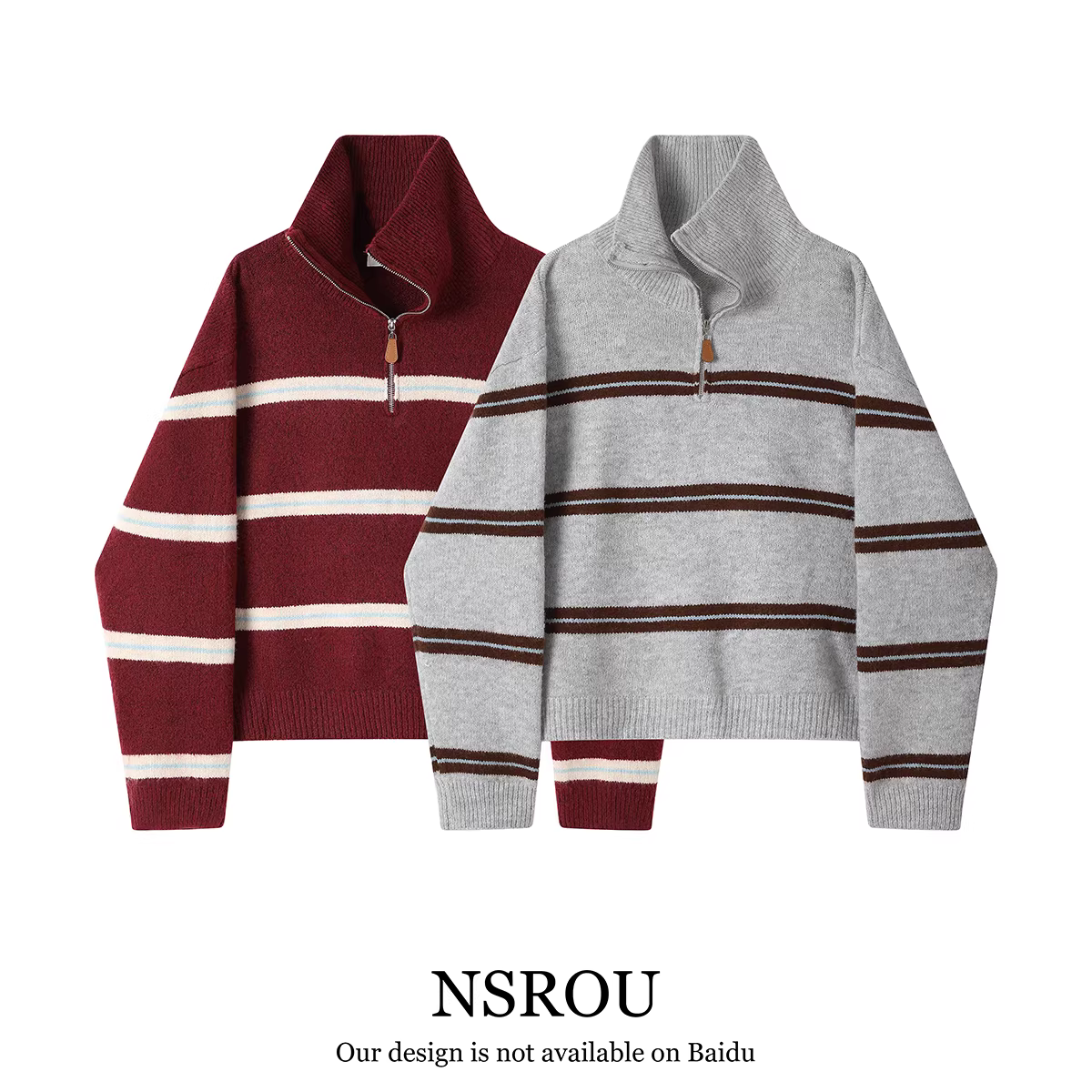 Áo len sọc cổ cao nửa cổ kiểu cổ điển NSROU cho mùa thu đông, áo khoác kiểu dáng lười biếng và cao cấp dành cho nữ