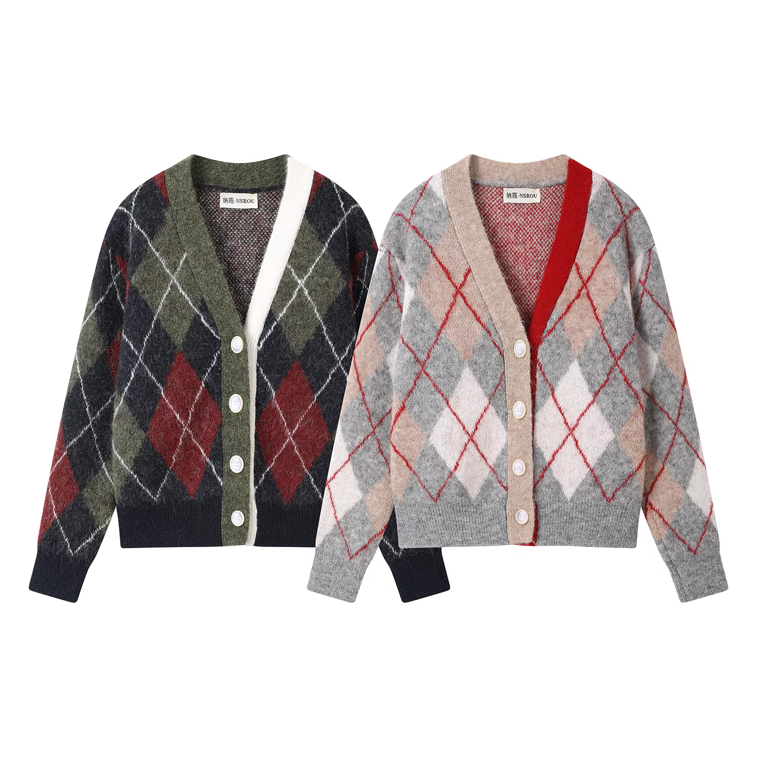 Áo len cardigan dệt kim cổ chữ V màu tương phản theo phong cách cổ điển Fair Isle dành cho phụ nữ trong mùa đông, áo khoác trên cùng ngọt ngào và trẻ hóa tuổi tác