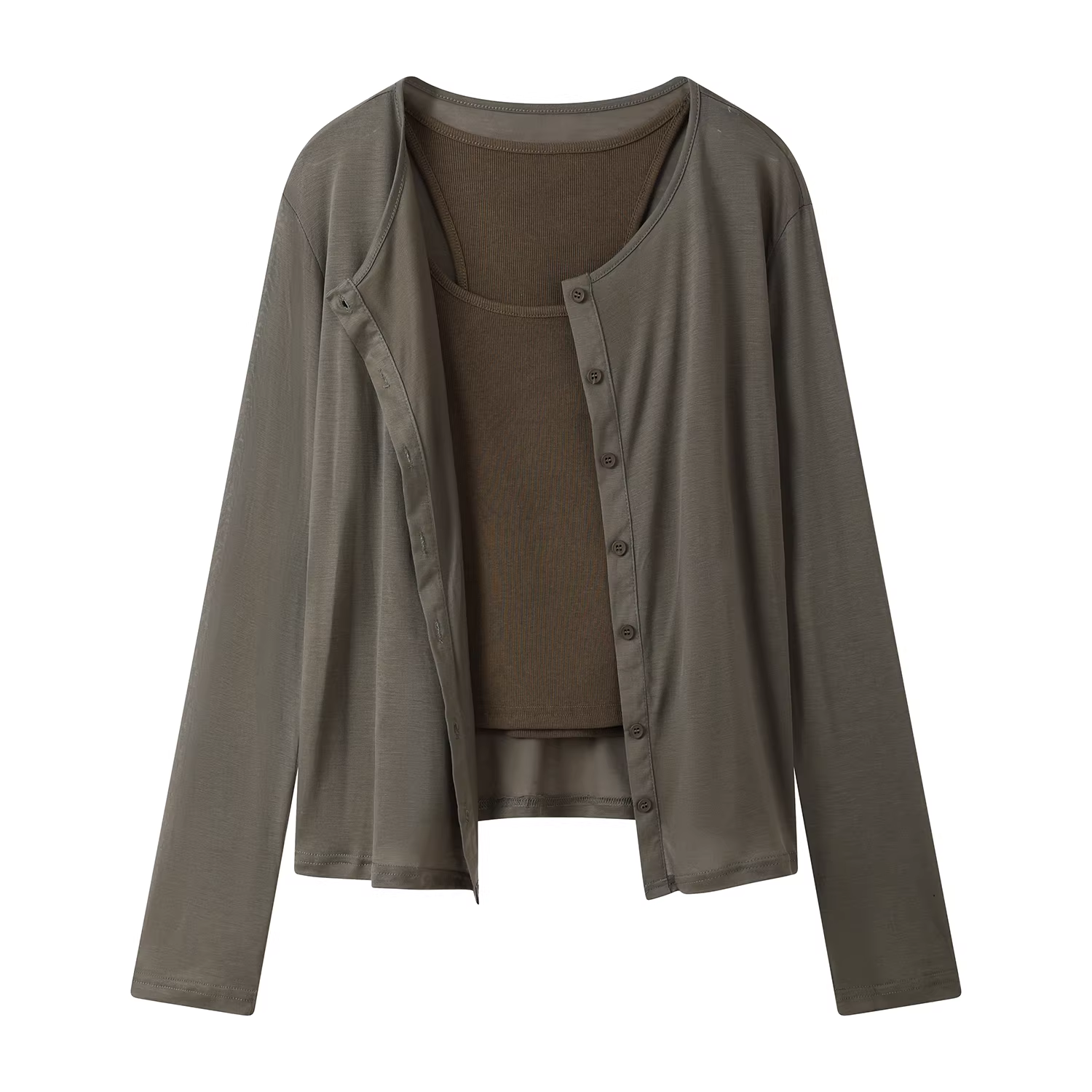 Bộ ba món gồm áo len dệt kim kiểu Pháp, áo thun chống nắng, quần dài cạp cao tôn dáng dành cho nữ vào đầu mùa thu.