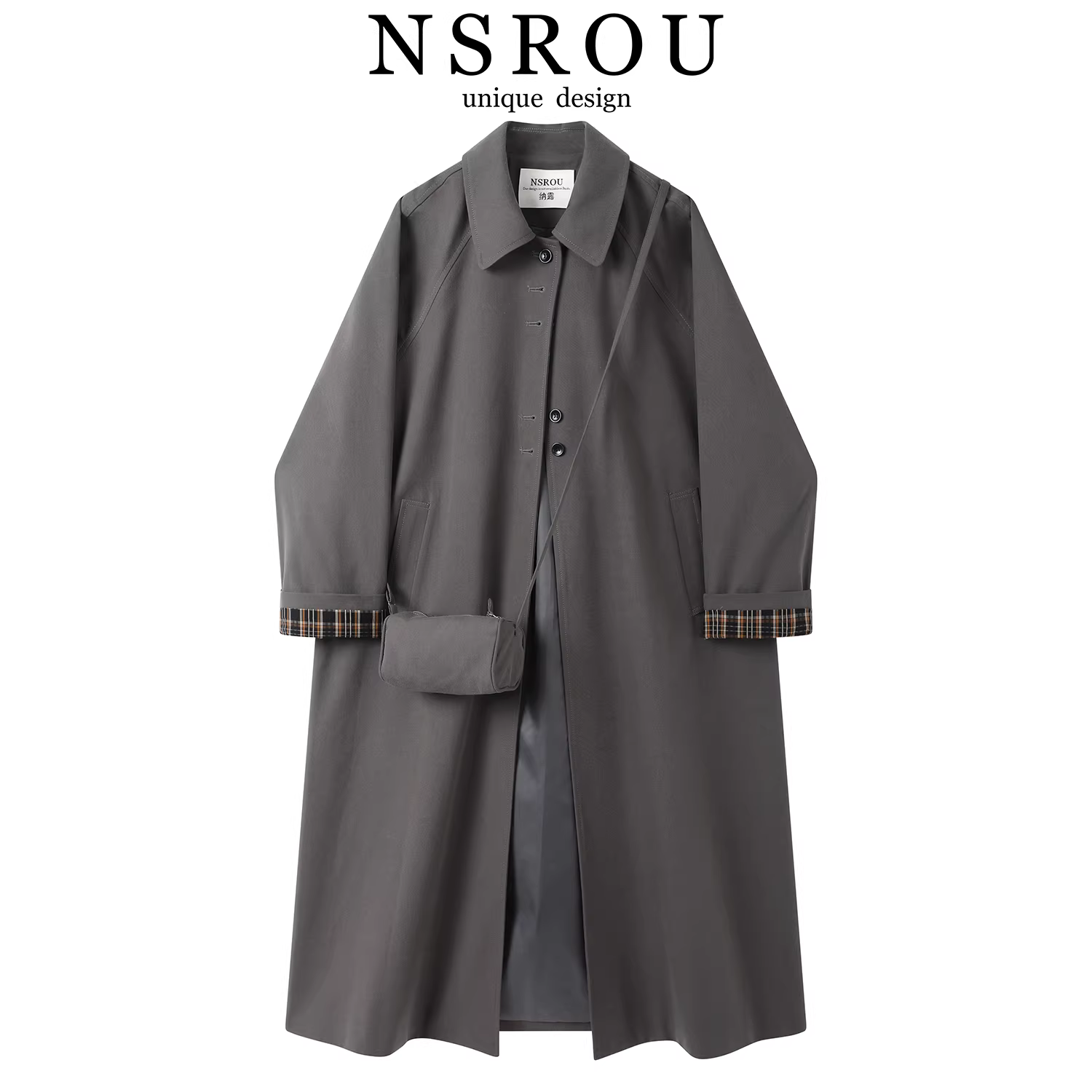 Áo khoác dài kiểu Anh tối giản phong cách Hàn Quốc dành cho nữ, áo khoác cao cấp màu xám mùa thu