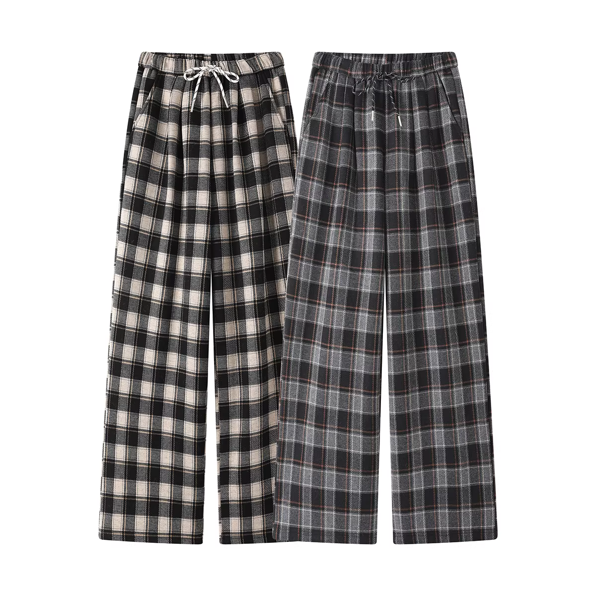 Quần ống rộng kẻ sọc màu mùa đông cao cấp dành cho nữ của NSROU, quần ống rộng dáng rộng, cạp cao, dáng suông, có lót lông cừu