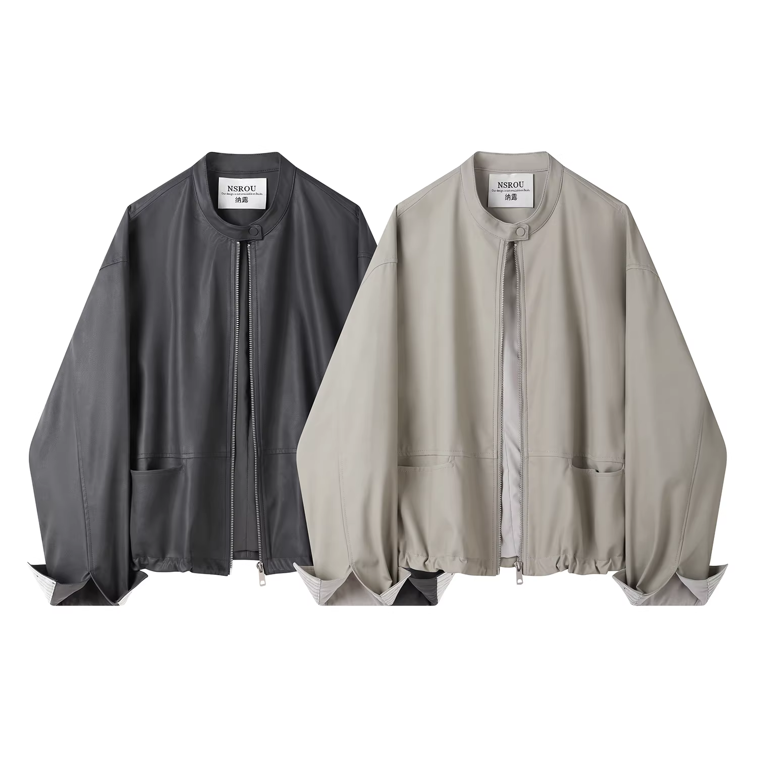 Áo khoác da ngắn cổ tròn thời trang và thanh lịch phong cách Hàn Quốc dành cho nữ, áo khoác mới mát mẻ và sành điệu cho đầu mùa thu.