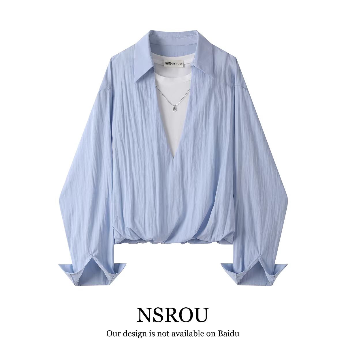 NSROU Áo sơ mi ngắn giả hai mảnh dáng rộng phong cách Pháp dành cho phụ nữ nhỏ nhắn, áo sơ mi mùa xuân.