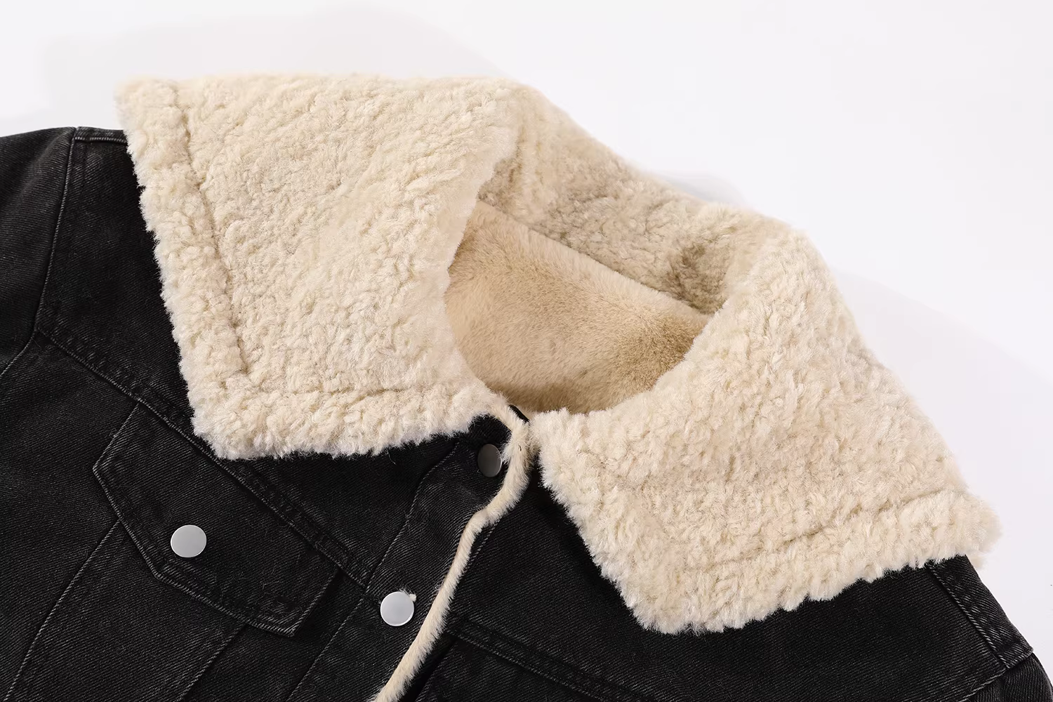 Áo khoác denim ngắn dáng ôm cổ điển phong cách retro dành cho nữ, mùa thu đông, chất liệu cao cấp, lót lông cừu và dày dặn.