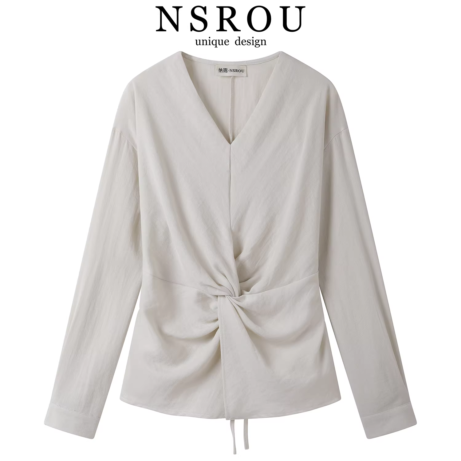 Áo sơ mi dài tay cổ chữ V thanh lịch cao cấp theo phong cách cổ điển của Pháp dành cho nữ, áo kiểu mới thiết kế độc đáo cho đầu mùa thu.