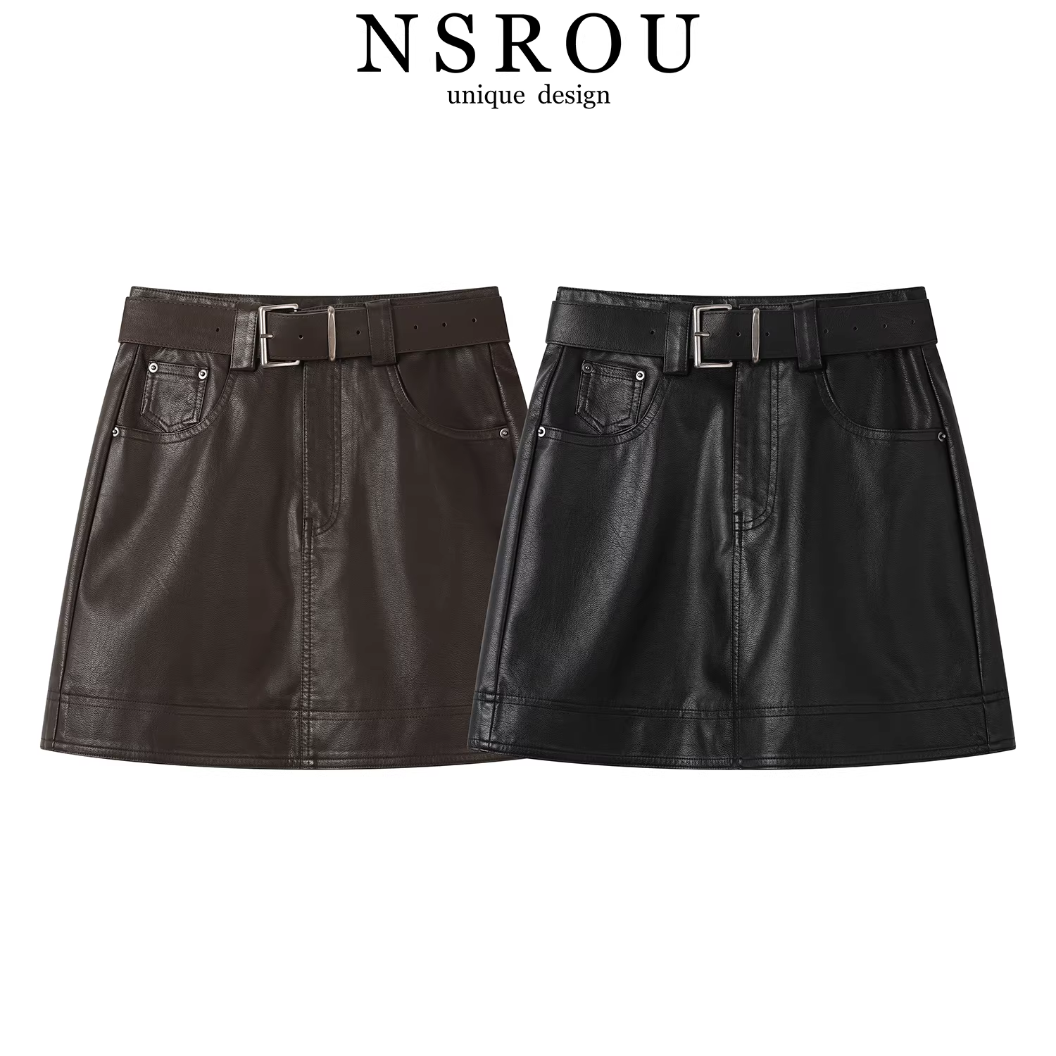 Váy da chữ A cổ điển cạp cao NSROU, váy ngắn ôm hông dành cho nữ, phong cách xuân thu, váy nửa thân bán chạy nhất năm nay.