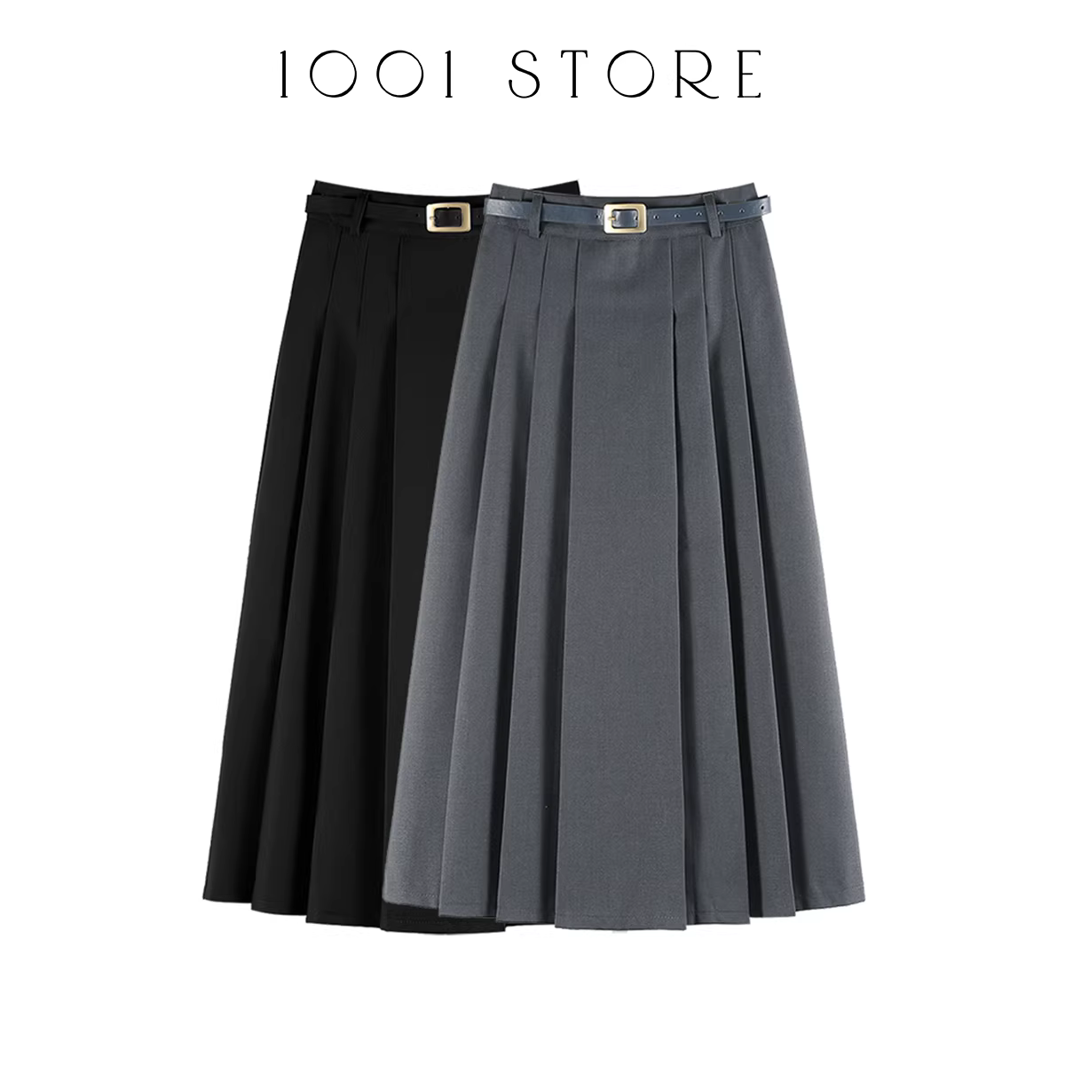 Chân váy dài xếp ly dáng A kiểu học sinh Mỹ, cạp cao, tôn dáng, mùa thu 2025, mẫu mới dành cho nữ