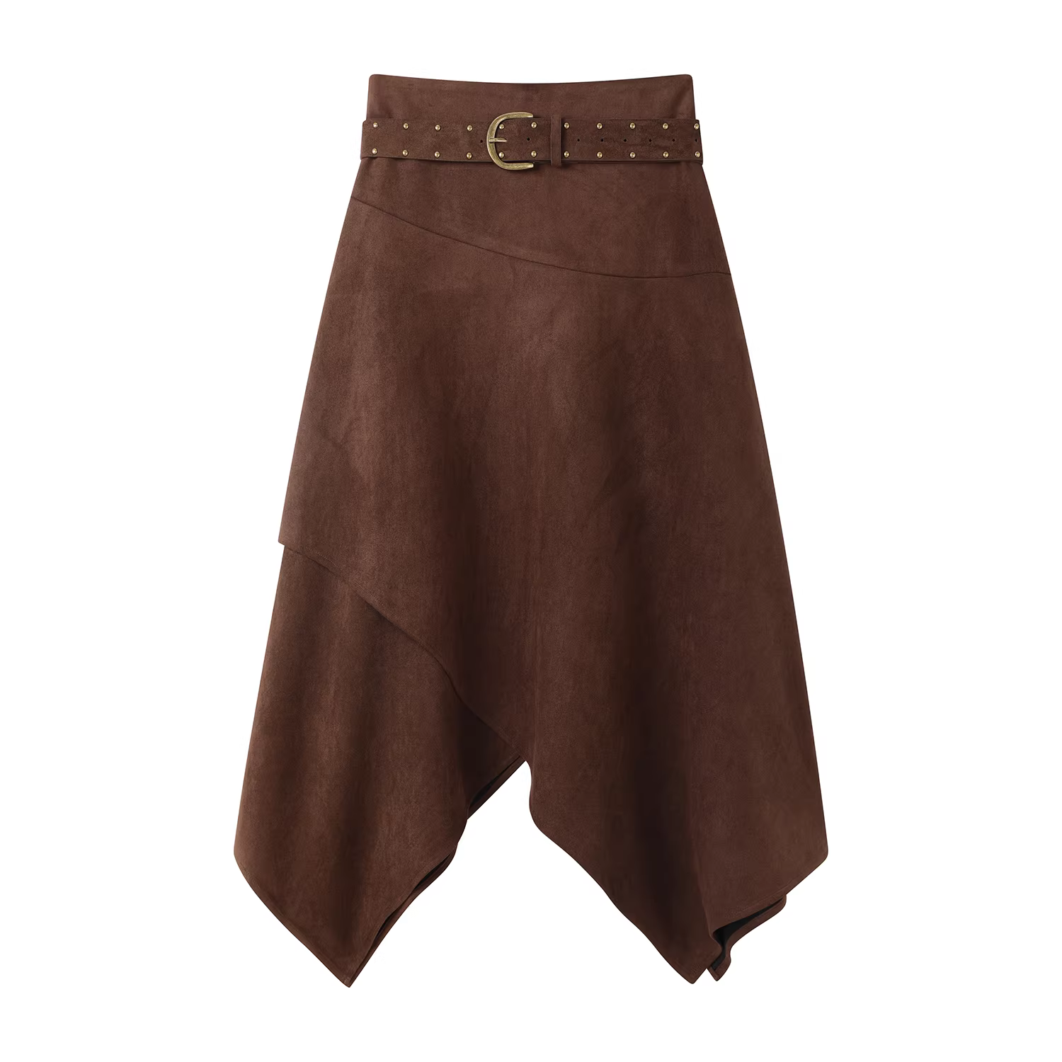 Váy nhung da nai bất đối xứng màu cà phê retro Maillard dành cho nữ đầu thu phong cách mới váy chữ A ôm hông