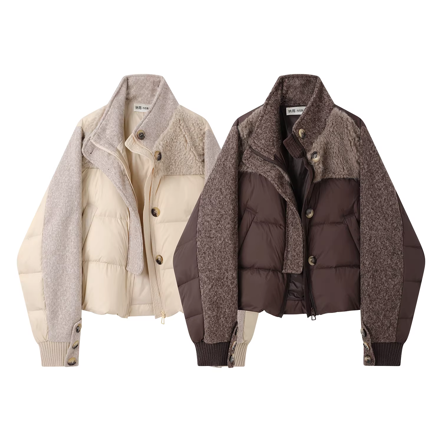 Áo khoác ngắn có cổ đứng NSROU dành cho nữ, mùa đông 90% lông vịt trắng, kiểu dáng thời trang và cao cấp dành cho người có vóc dáng nhỏ nhắn.