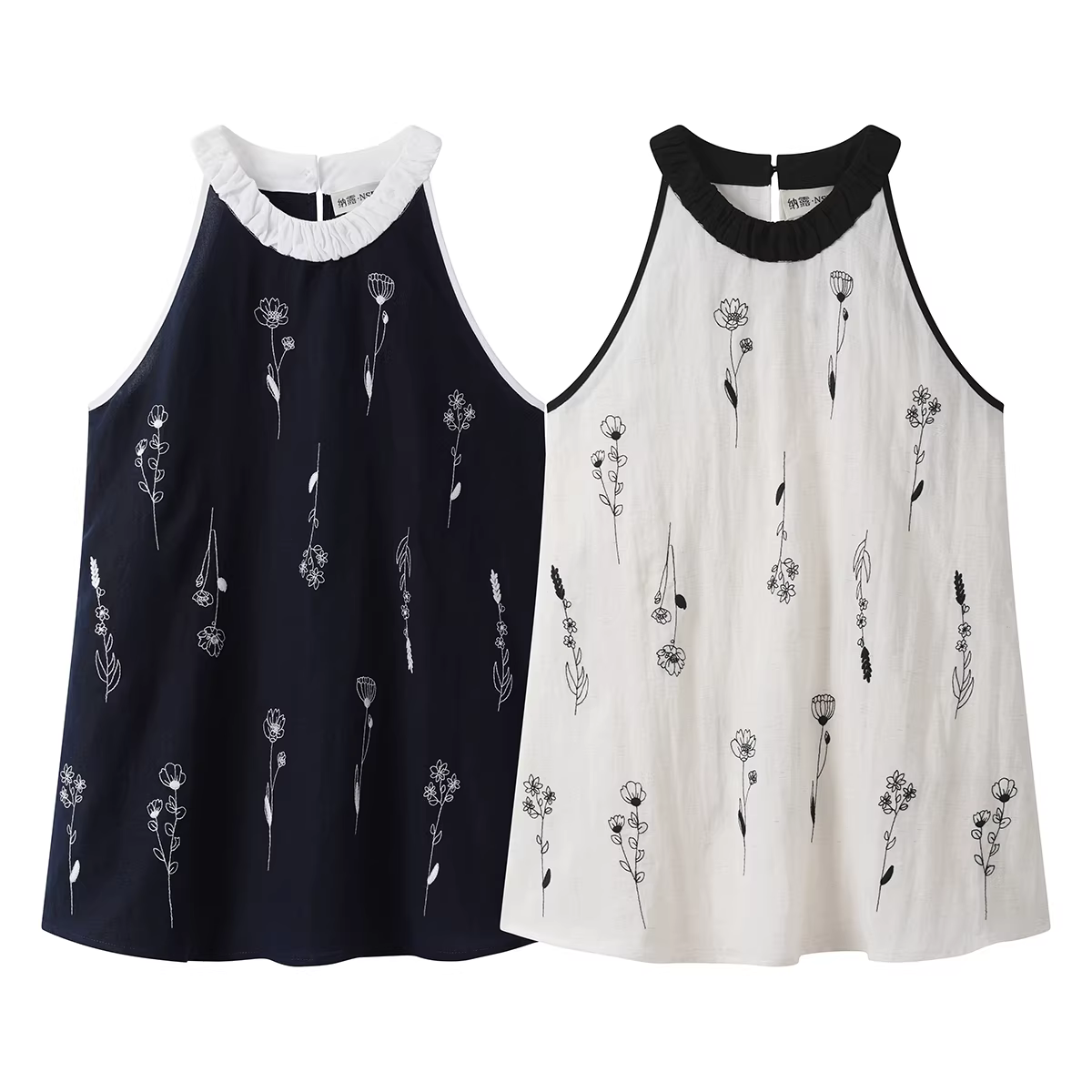 Áo camisole hoa không tay cổ halter độc đáo kiểu Thái dành cho nữ, thiết kế mùa hè mới, kiểu dáng ôm sát độc đáo.