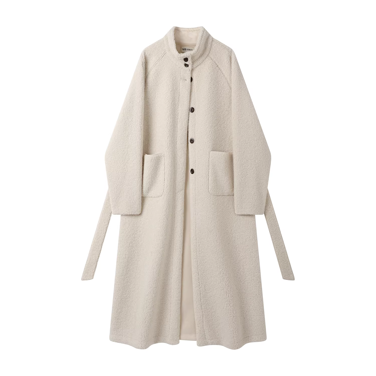 Áo khoác len cừu cao cấp phong cách Hàn Quốc, cổ đứng, dáng lười dành cho nữ, áo khoác len dáng dài vừa phải, thanh lịch, ôm dáng mùa đông