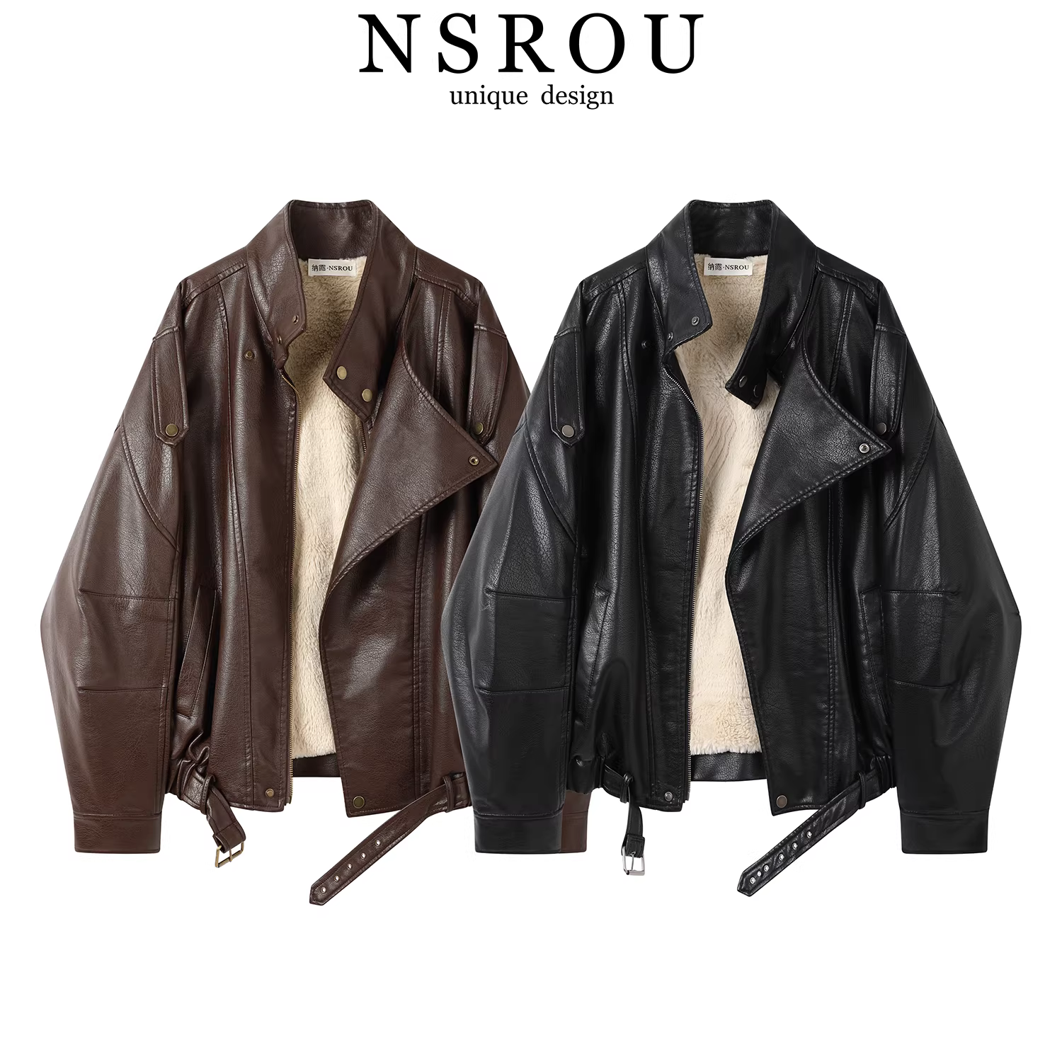 Áo khoác da cổ đứng lót lông cừu Melard cổ điển dành cho nữ, áo khoác ngắn đi xe máy kiểu Mỹ mùa thu đông, áo kiểu dáng thời trang