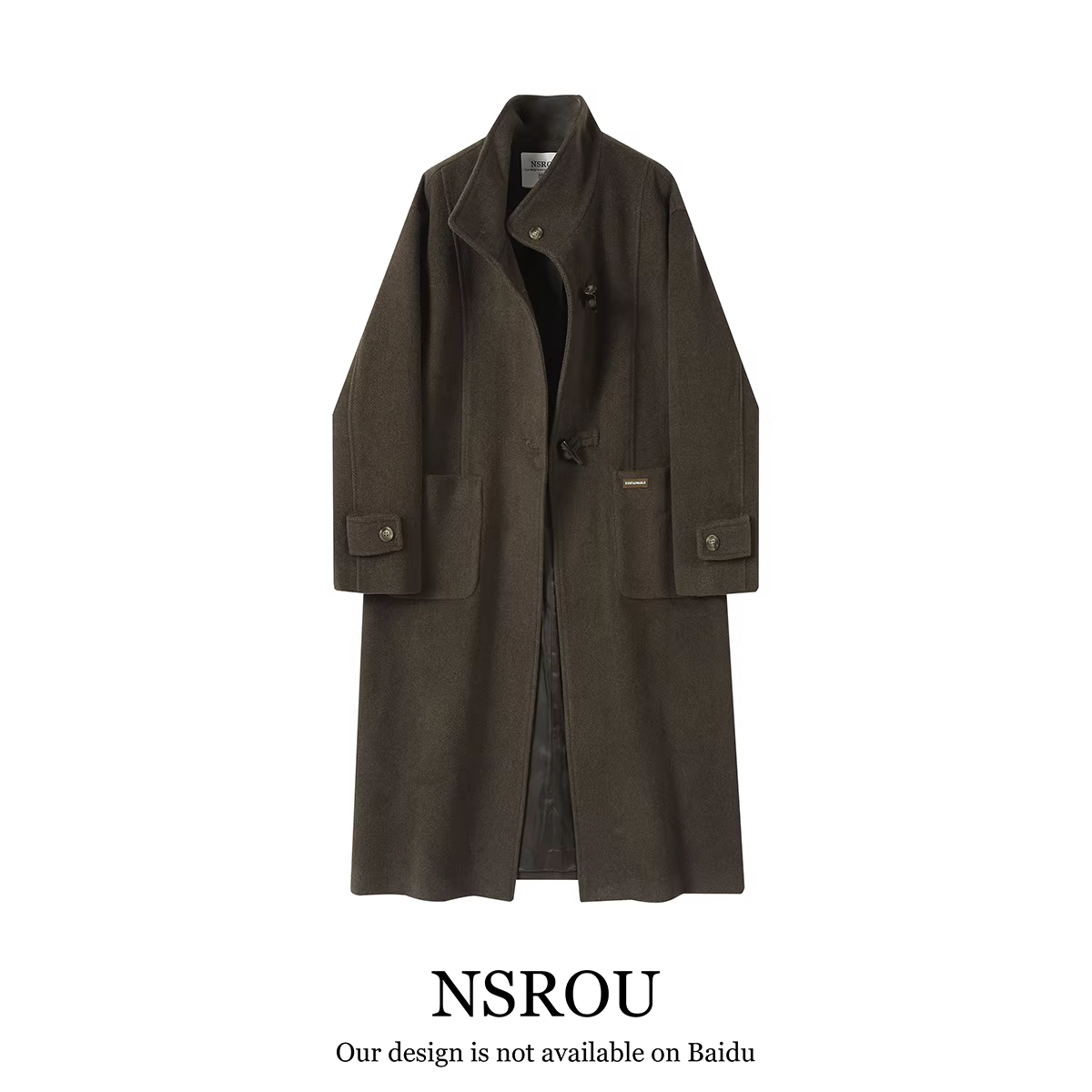 Áo khoác len cổ đứng dài vừa cổ điển cao cấp NSROU dành cho nữ, áo khoác len thanh lịch mùa thu đông