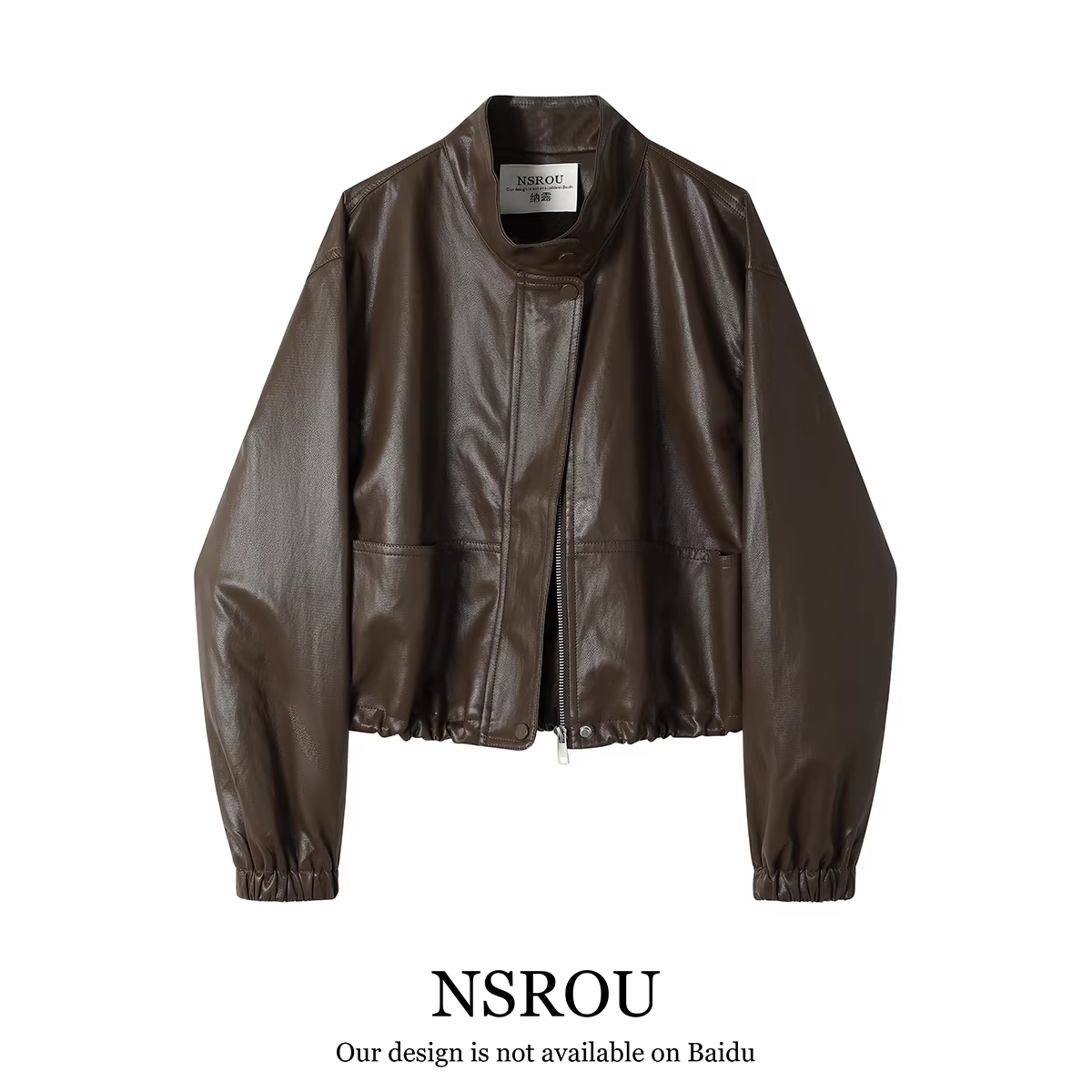Áo khoác da ngắn cổ đứng phong cách cổ điển Hồng Kông dành cho nữ, thiết kế mới mùa xuân thu, áo khoác màu cà phê giản dị kiểu Mỹ