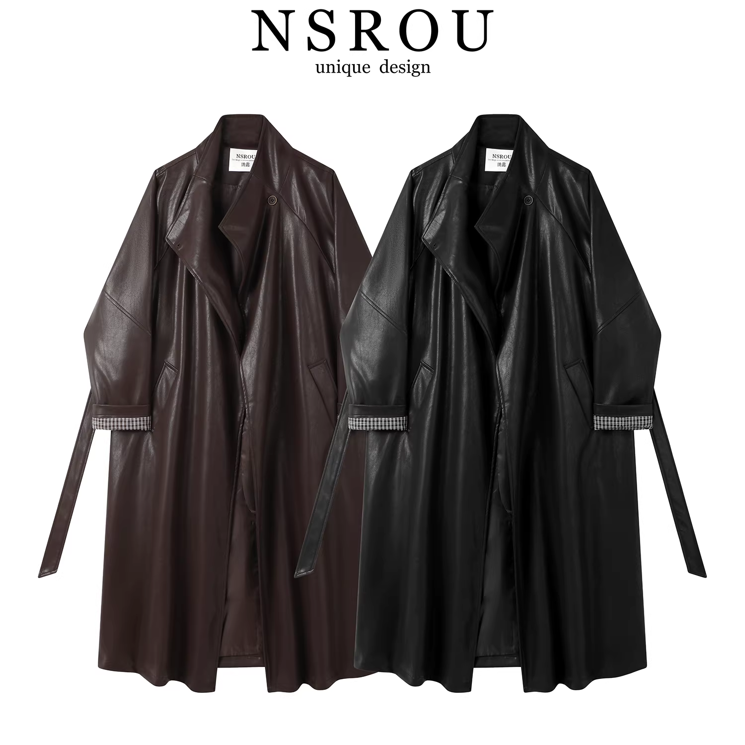 Áo khoác da kiểu tiền cổ điển Mỹ dành cho nữ, mùa thu đông, dài trung bình, có dây buộc eo, tôn dáng, kiểu trench coat cổ điển Anh.