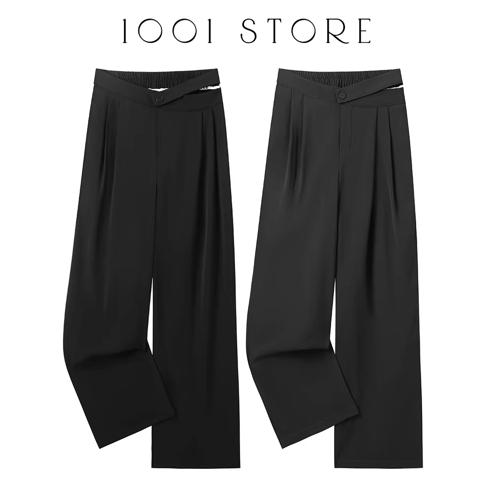 Quần tây đen dáng thẳng, ống rộng, chất liệu vải mềm mại dành cho nữ, kiểu dáng mùa hè mỏng nhẹ, thích hợp đi làm, phong cách thường ngày, cạp cao, tôn dáng, chất liệu lụa đá, dài chấm đất