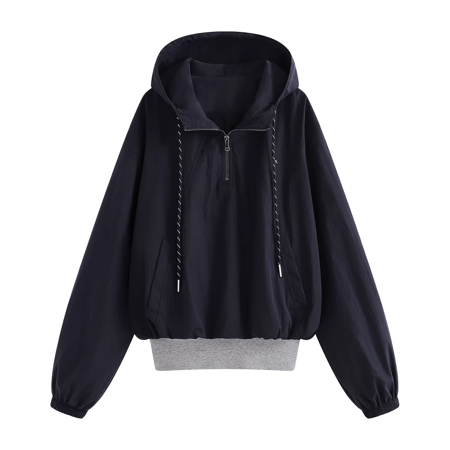 Áo khoác ngắn có mũ trùm đầu kiểu dáng cổ điển giả hai mảnh phong cách retro của Mỹ dành cho nữ, áo khoác gió dáng ôm