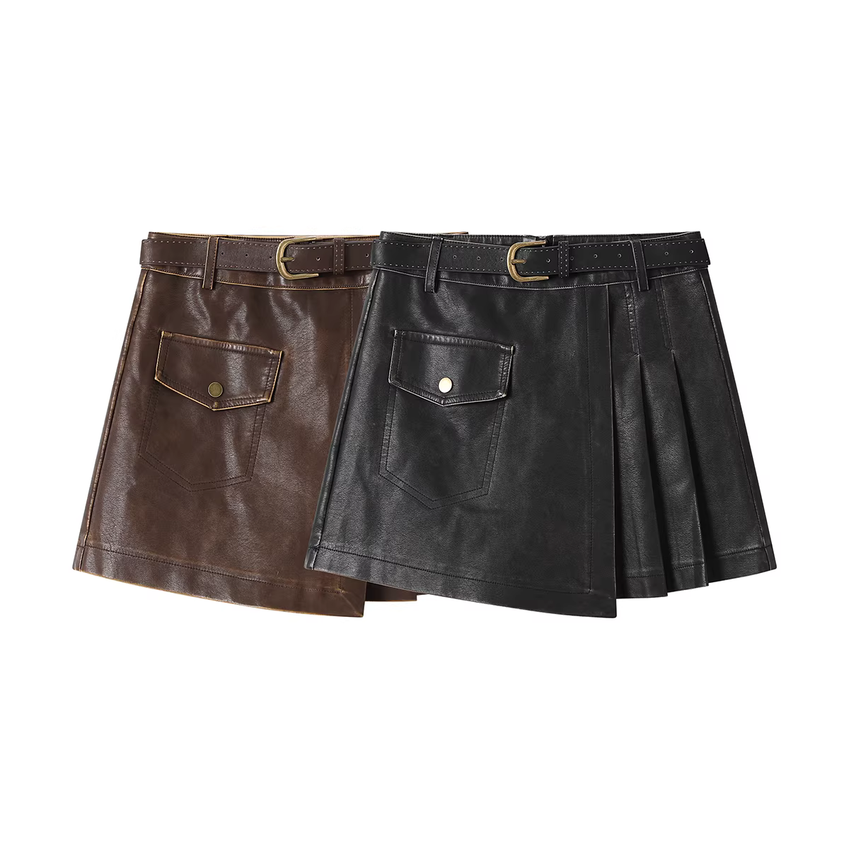 NSROU Phong cách retro Mỹ hot girl váy ngắn váy da nửa váy nữ xuân thu mới váy chữ A váy ôm sát