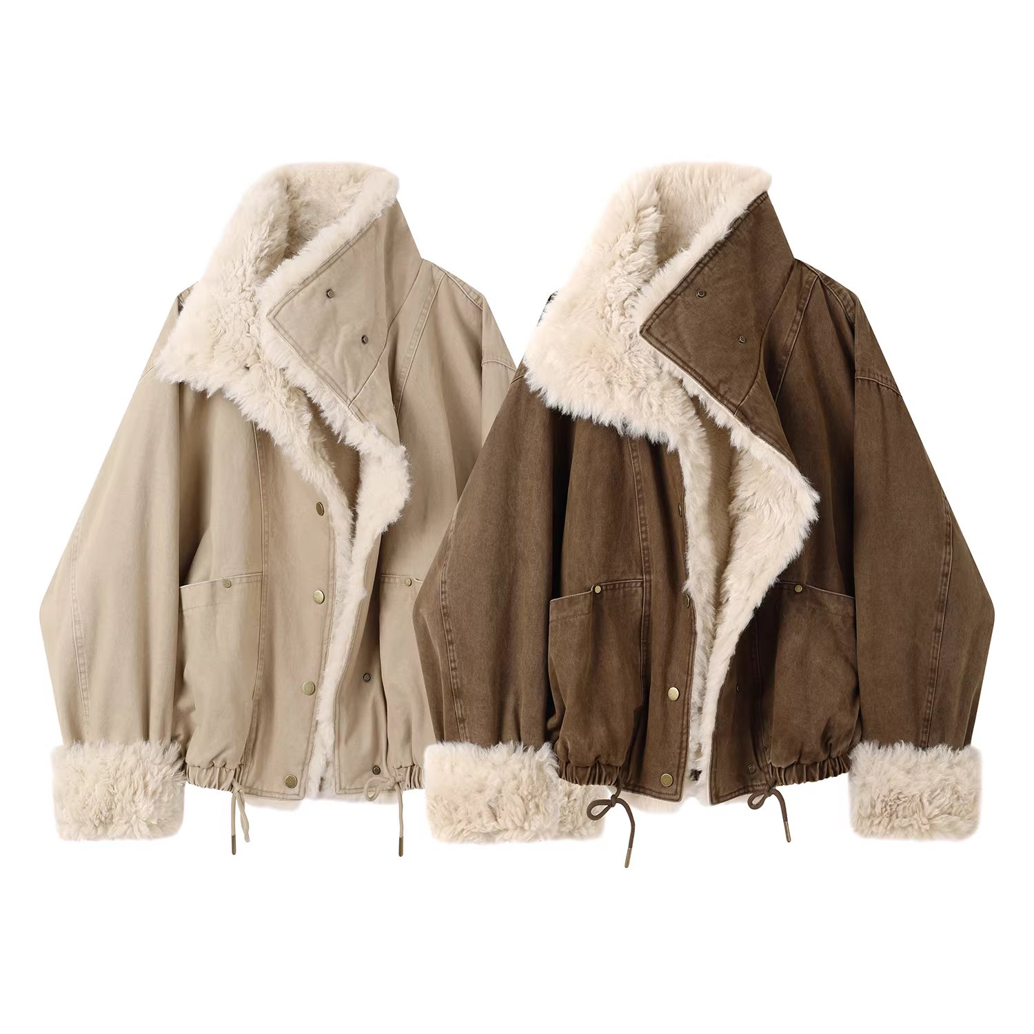 Áo khoác biker denim ngắn lót lông phong cách retro Mỹ dành cho nữ, áo khoác phi công nhỏ nhắn mùa đông mới.