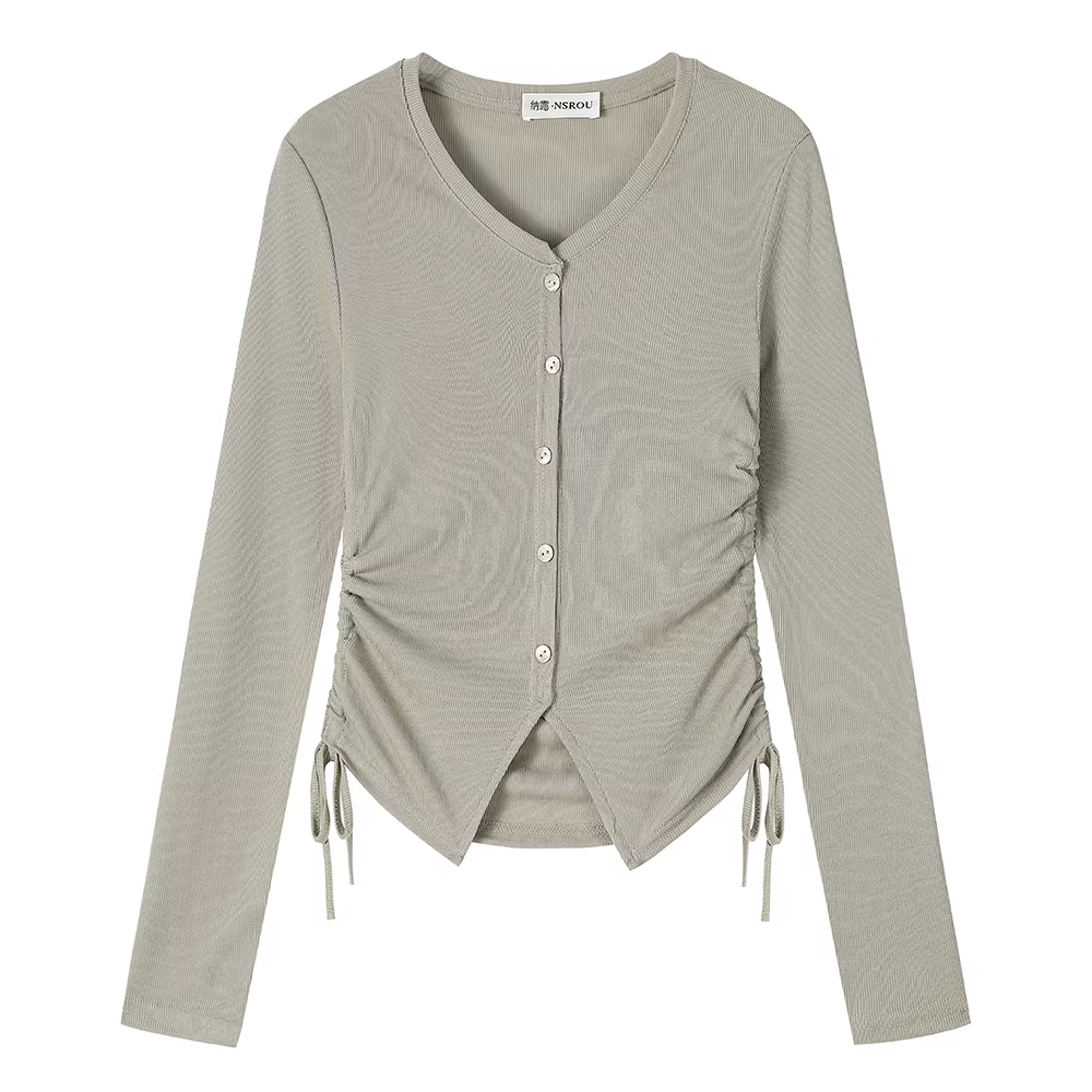 Áo dệt kim dài tay gợi cảm phong cách Hàn Quốc dành cho nữ, thiết kế xuân thu, áo thun ôm eo tôn dáng