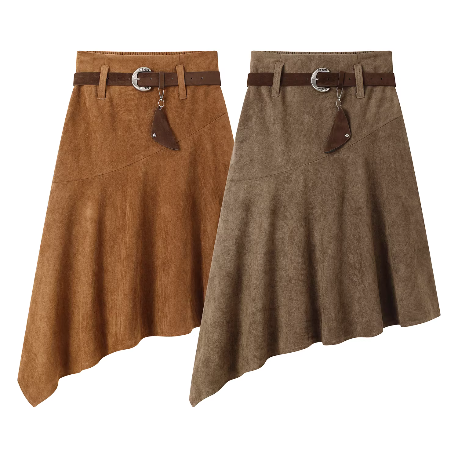 Váy da dáng vintage kiểu Pháp không đều, kiểu dáng chữ A ôm sát, chất liệu da lộn, cạp cao, tôn dáng, dành cho nữ, mùa thu