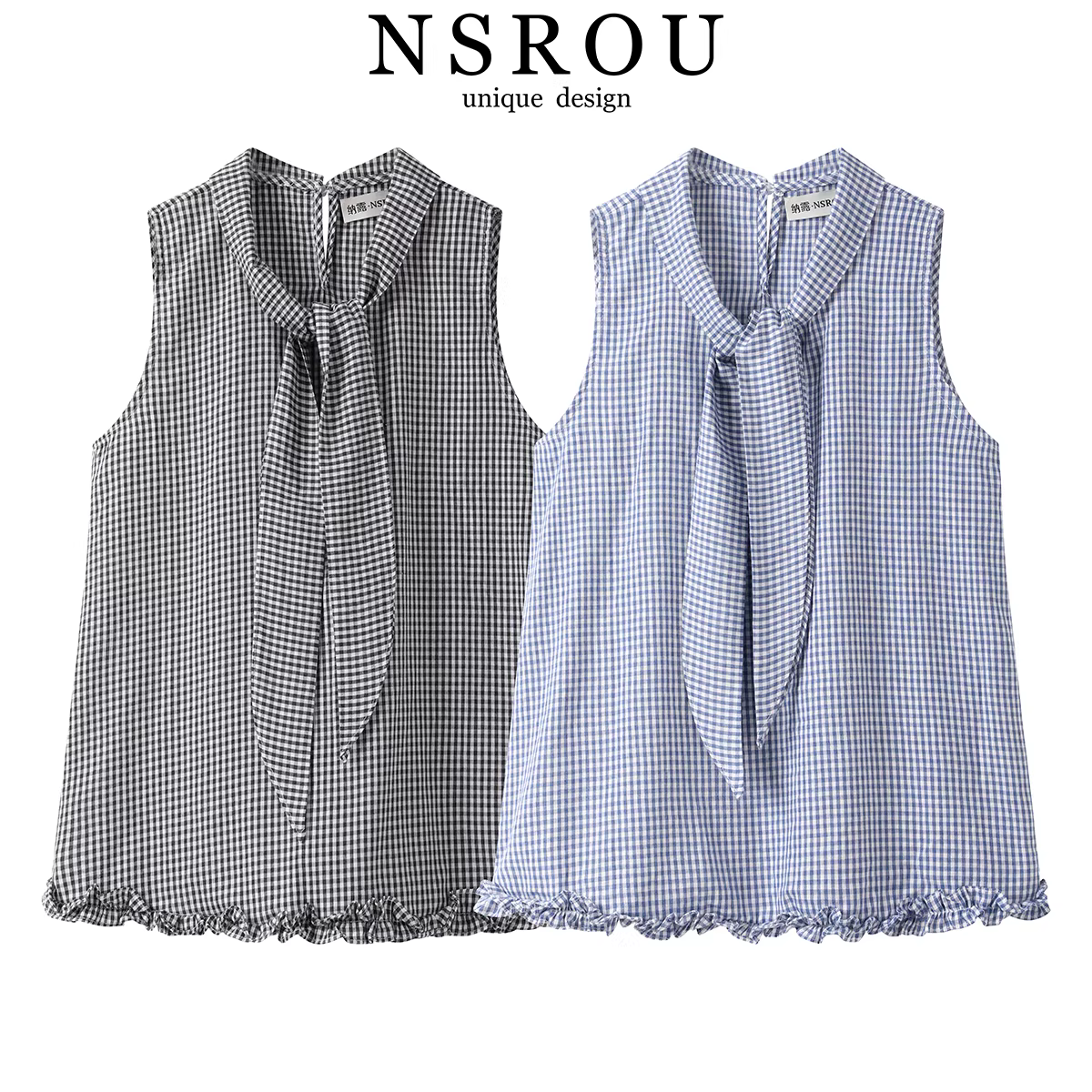 Áo sơ mi không tay có dây buộc kiểu Pháp dành cho nữ, thiết kế mới lạ mùa hè, áo vest kẻ sọc đa năng