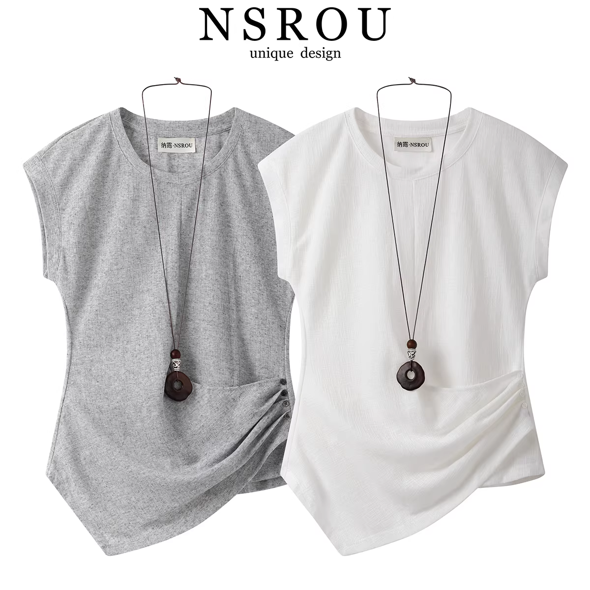 Phong cách Hàn Quốc đơn giản và thanh lịch, áo thun cổ tròn ôm eo, giảm béo, tay ngắn, áo thun nữ mùa hè mới, kiểu dáng độc đáo