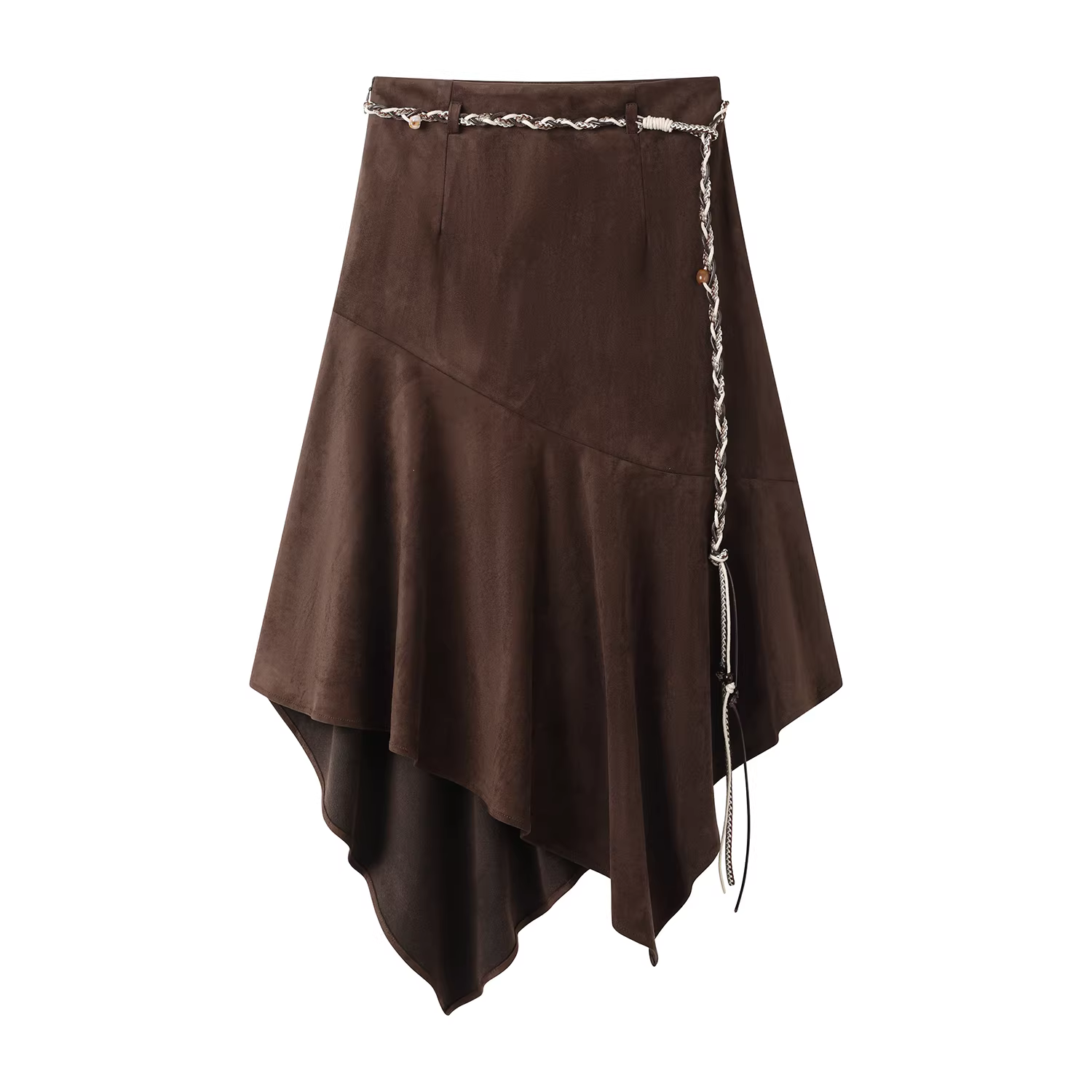 Váy bất đối xứng retro Maillard dành cho nữ vào đầu mùa thu, váy ngắn chữ A cạp cao gợi cảm, tôn dáng, che hông và có hình dáng như ô.