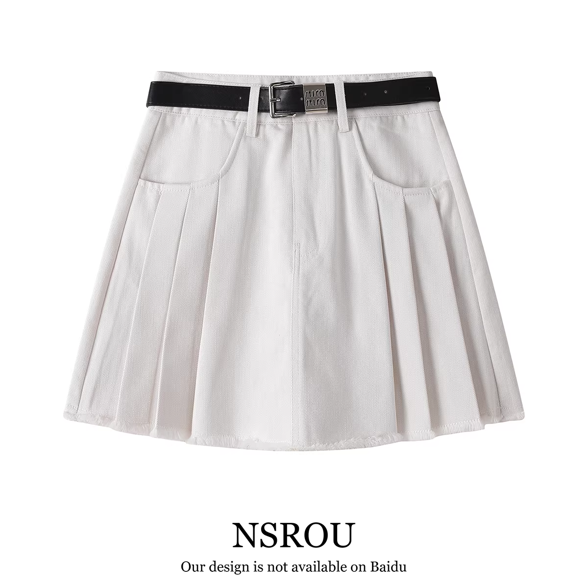 NSROU Quần váy xếp ly màu mơ cổ điển phong cách Hàn Quốc dành cho nữ, váy ngắn denim ôm hông giảm béo mùa xuân hè