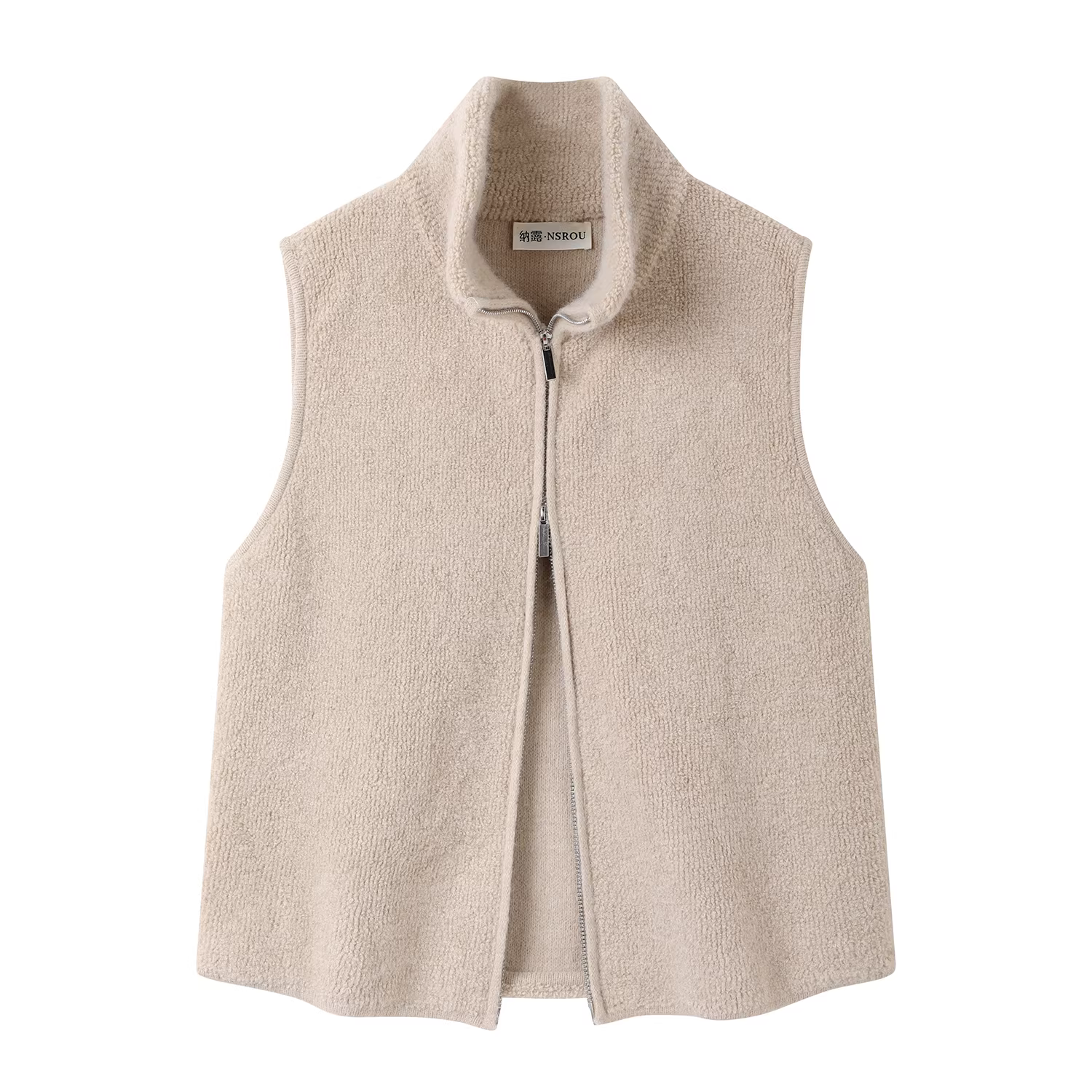 Áo khoác ngắn không tay lót lông cừu dày dặn đa năng cao cấp dành cho nữ trong mùa thu đông có cổ cao.