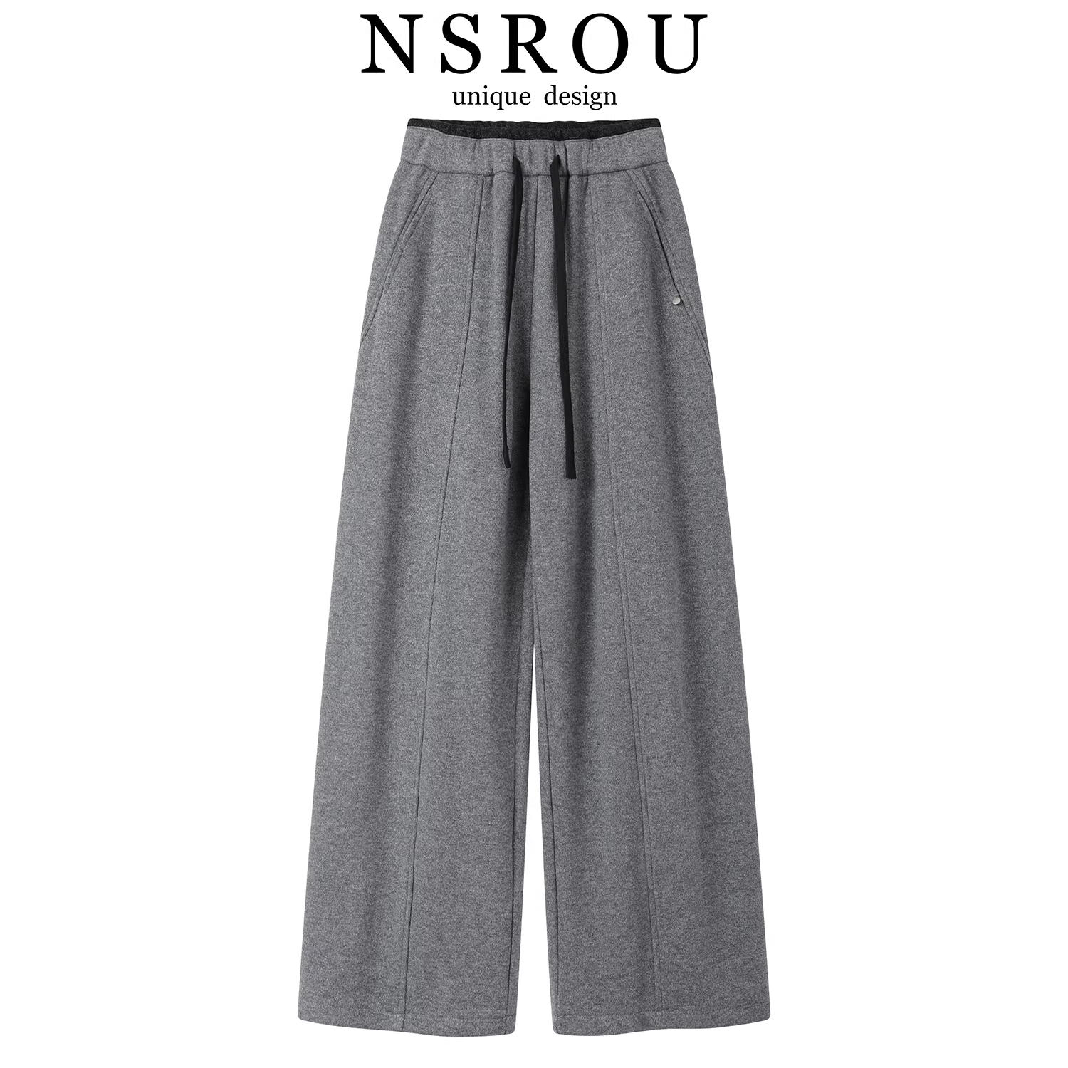 Quần thể thao ống thẳng lót lông cừu phong cách lười biếng, quần gạo nếp, quần dài cho nữ, phong cách mùa đông mới, quần ống rộng rộng rãi và tôn dáng.