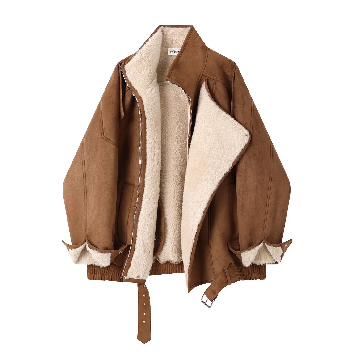 Áo khoác cổ đứng ngắn lót lông theo phong cách retro của Mỹ dành cho nữ, áo khoác biker len cừu mùa đông mới, áo đa năng