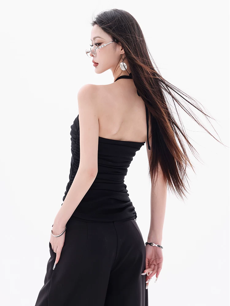ABWEAR Hot Coast-Thiết kế trang trí bằng đá nguyên bản Dây đeo xếp ly dành cho nữ mùa hè Áo kiểu dáng ôm vừa vặn mới