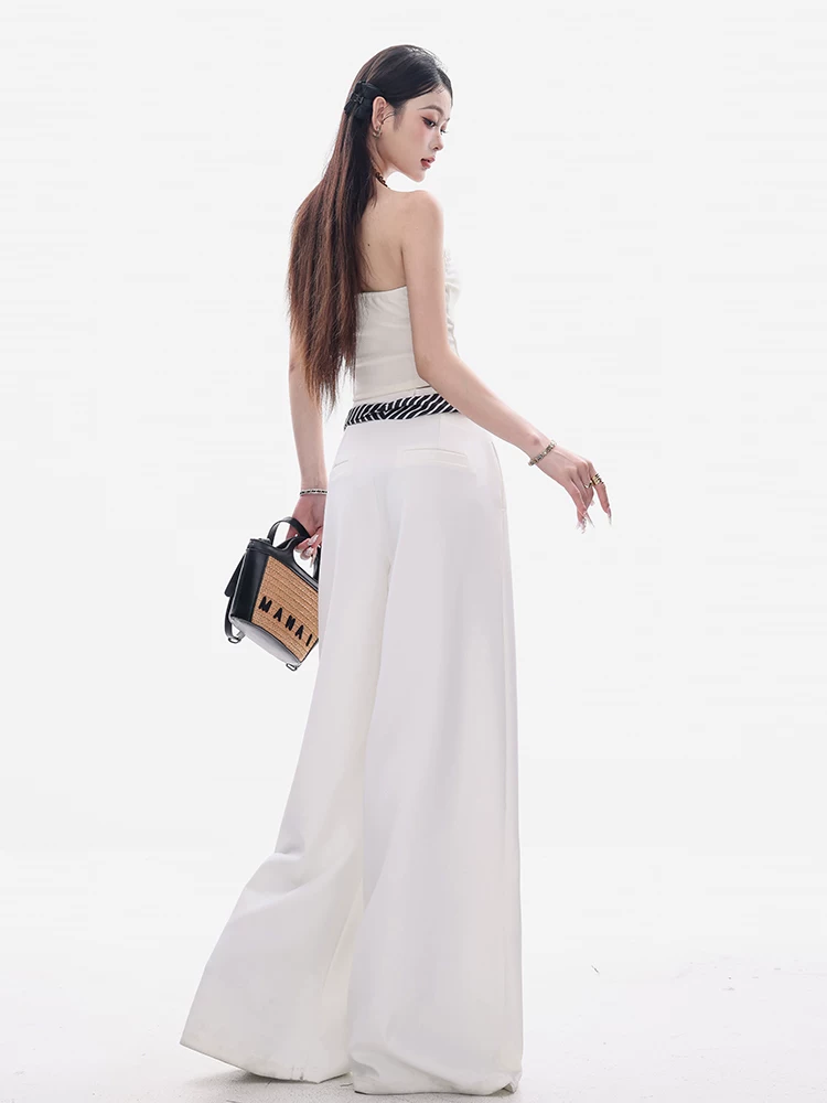 ABWEAR Set Art - Quần âu nữ cao cấp màu trắng nguyên bản, quần ống rộng dáng rộng mùa thu đông 2025