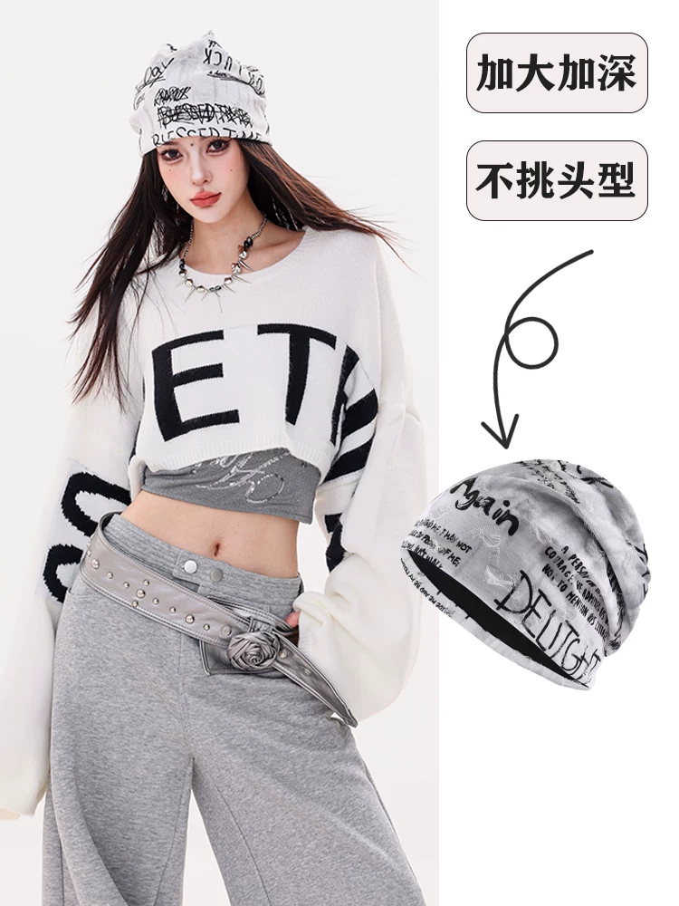 Mũ len rộng vành phong cách đường phố ABWLR in chữ, dành cho nữ, mũ thời thượng mùa đông không gây khó chịu cho hình dáng đầu, mũ chống lạnh