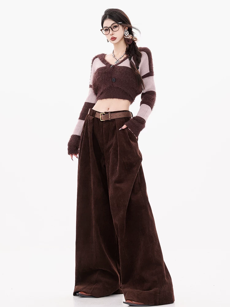 ABWEAR Wei Zhi Winter - Quần âu thẳng chất liệu nhung tăm nguyên bản dành cho nữ 2024 Quần ống rộng đa năng mới