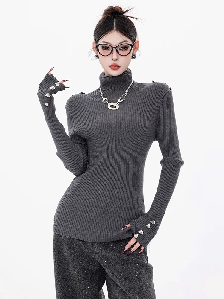 ABWEAR Silver Wing Hunter-Áo len dệt kim cổ tròn dài tay nguyên bản dành cho nữ mùa thu đông 2024 Áo thun ôm vừa vặn