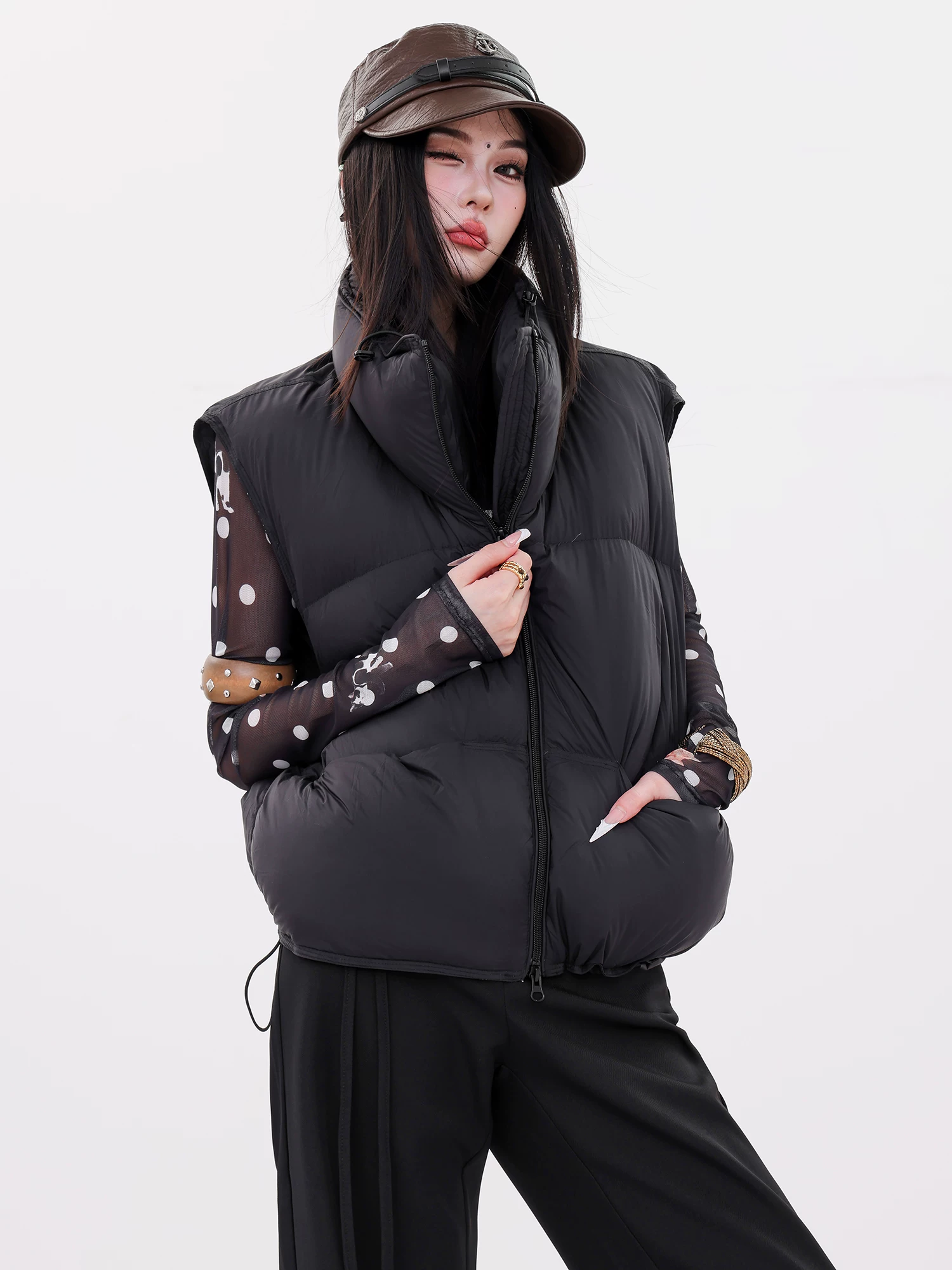 ABWLR Warm Winter Snowflake - Áo vest cổ đứng kiểu Dopamine nguyên bản dành cho nữ, áo khoác không tay ngắn rộng rãi đa năng