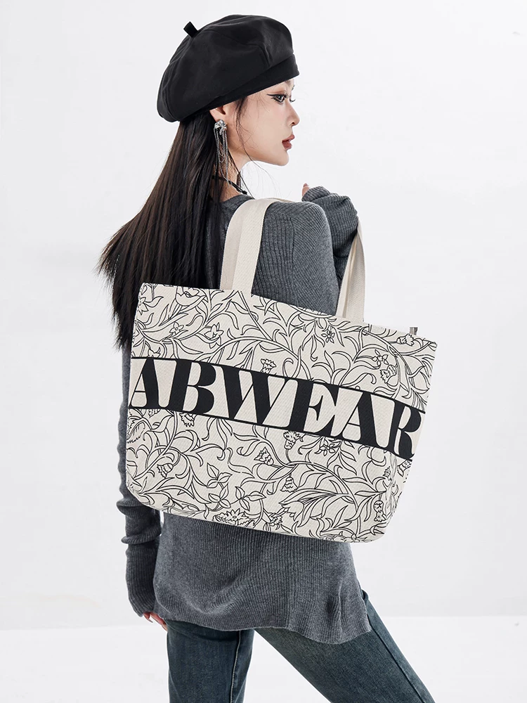 Túi vải canvas ABWEAR chính hãng Nhật Bản và Hàn Quốc, túi tote dung tích lớn, túi mua sắm phong cách văn học