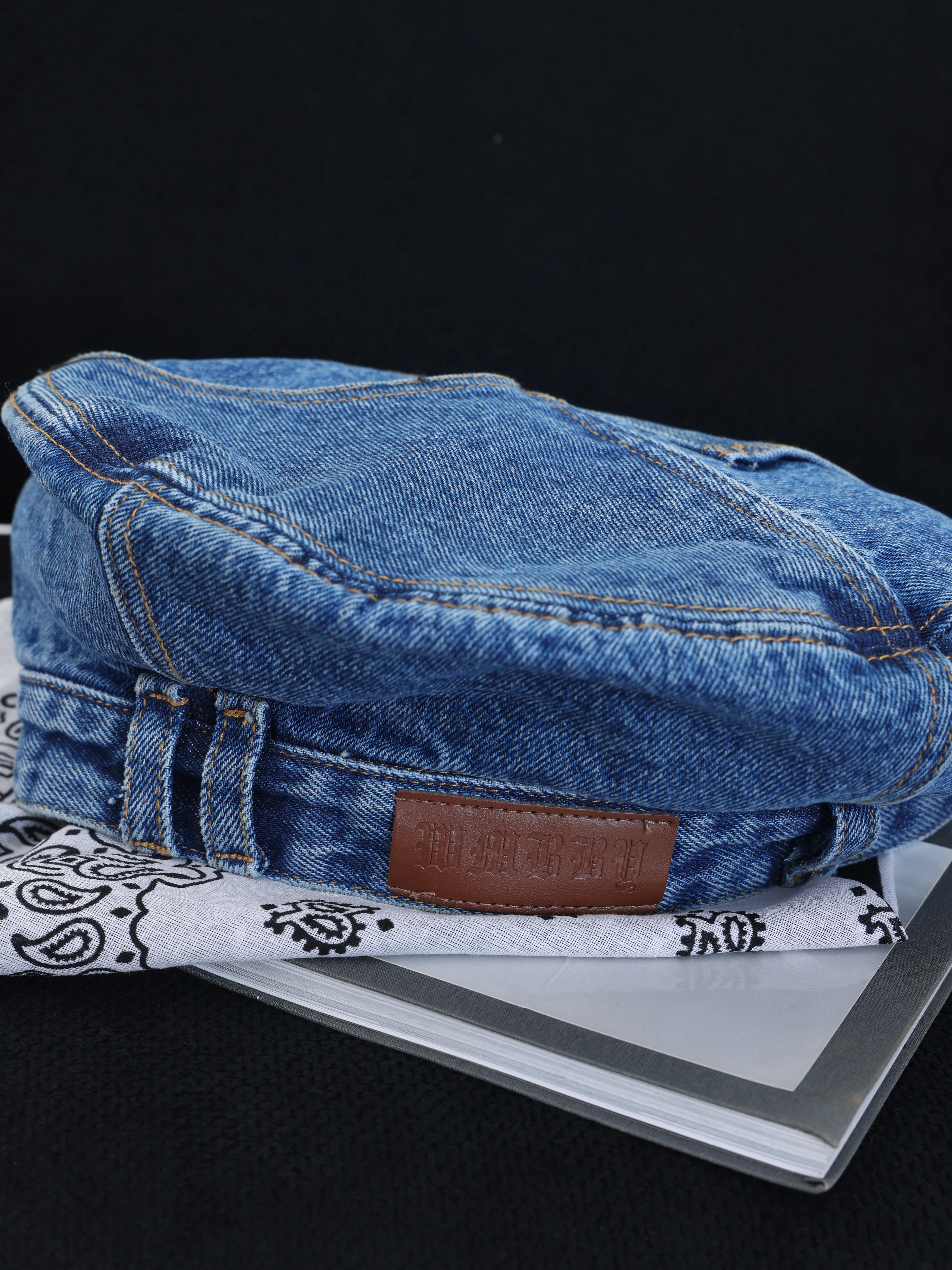 Mũ beret denim cổ điển ABWLR dành cho nữ, thiết kế độc đáo, kiểu dáng đã qua xử lý làm cũ và rách, mũ họa sĩ, thương hiệu thời trang đa năng