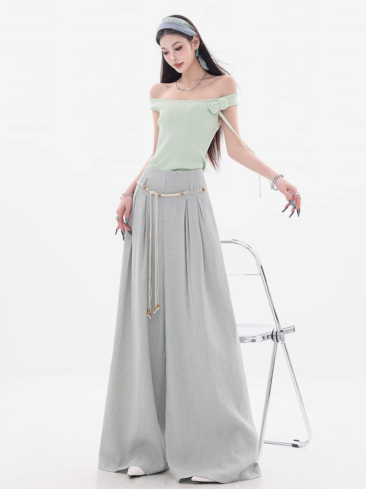 ABWEAR Bangkok Market-Quần thường ngày bằng vải lụa băng Drapey chính hãng dành cho nữ, phong cách mùa hè mới, quần ống rộng rộng rãi và thoải mái