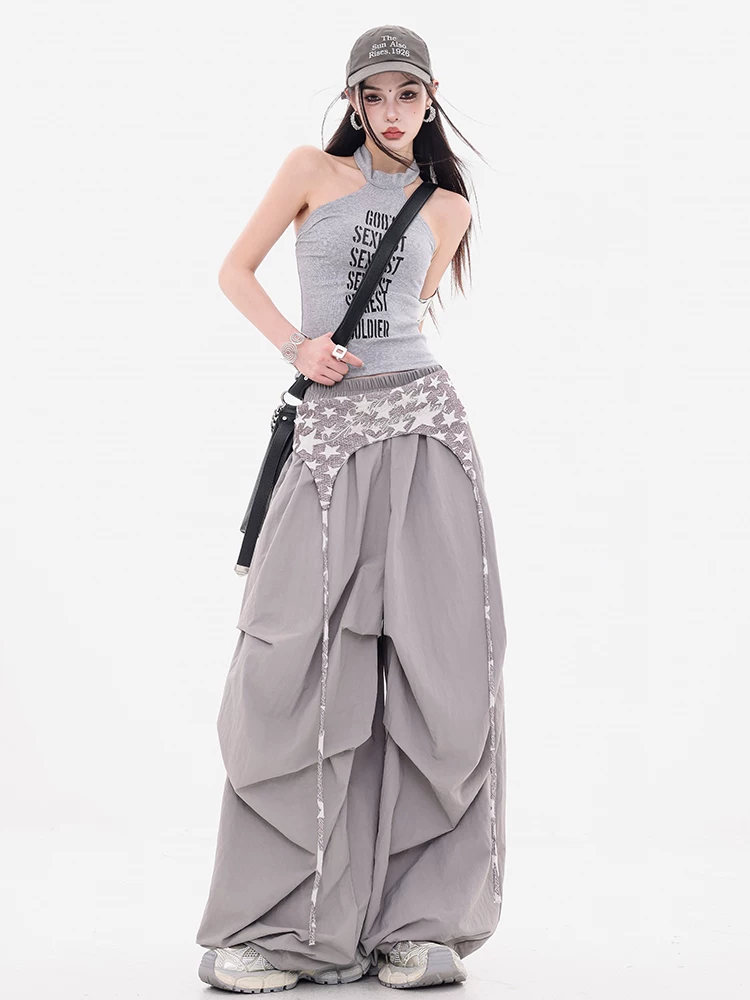 ABWEAR Dynamic Zone - Quần thường ngày nhiều lớp có eo co giãn nguyên bản dành cho nữ, quần ống rộng rộng rãi và bay bổng