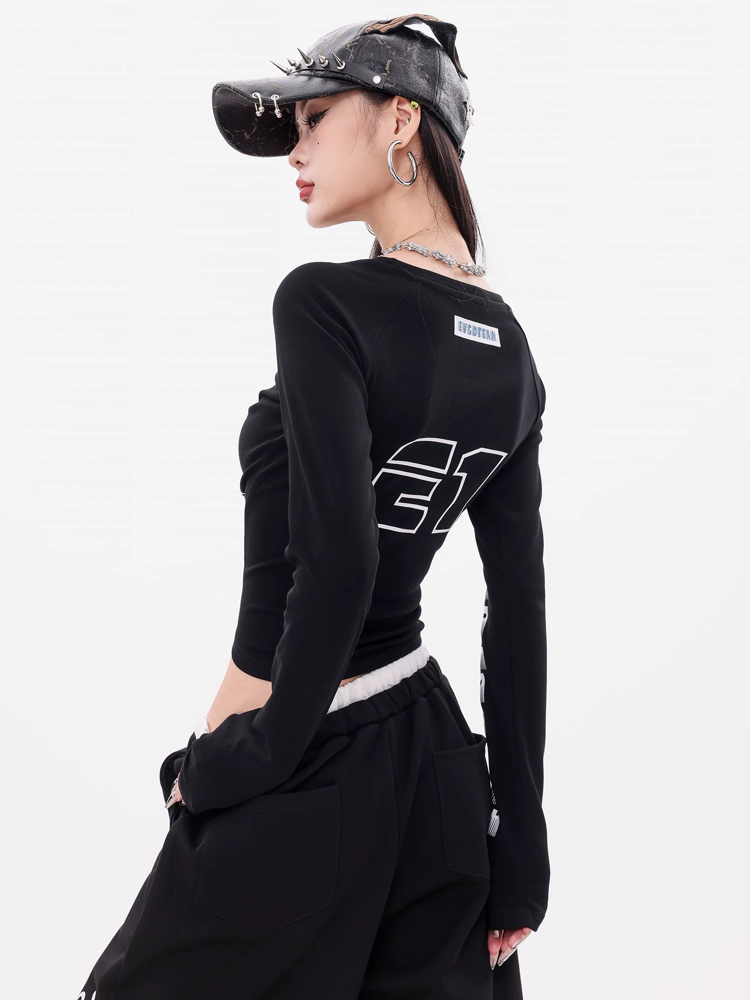 Tuyên bố về Tự do của ABWEAR - Áo thun dài tay in phong cách xe máy Mỹ gốc Phi màu đen nguyên bản Áo sơ mi nữ dáng ôm vừa vặn