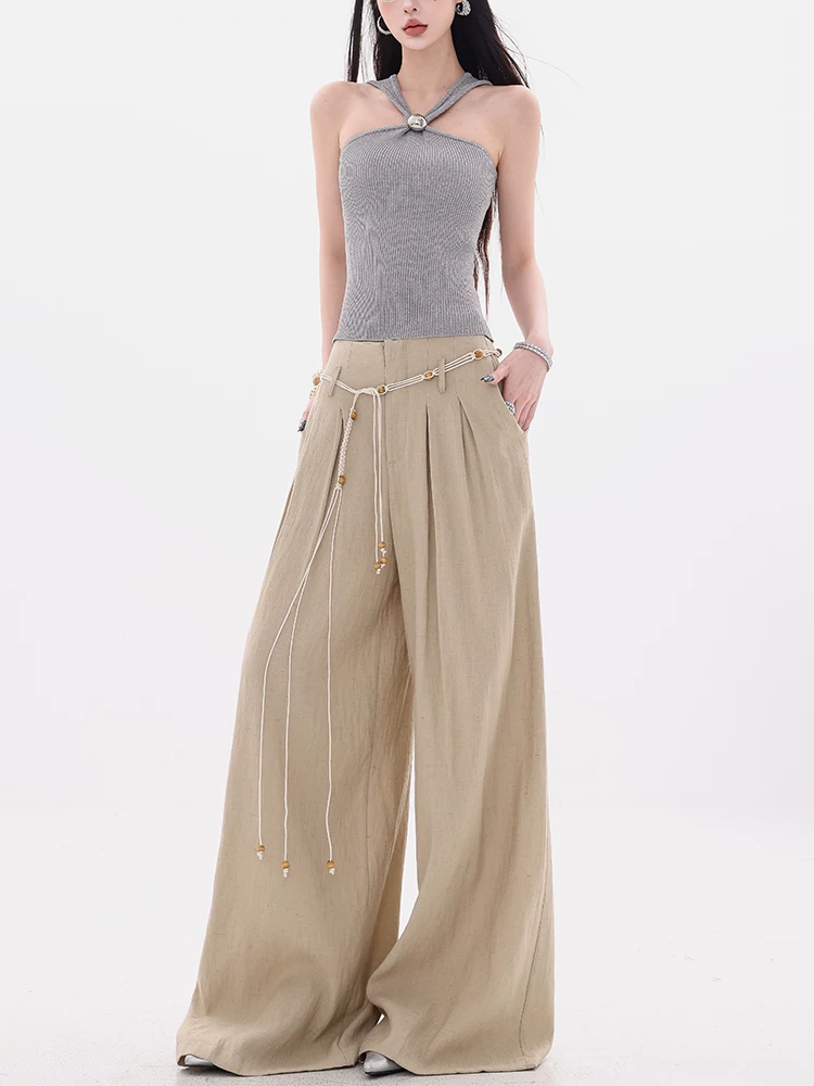 ABWEAR Bangkok Market-Quần ống rộng dáng rộng phong cách Hàn Quốc nguyên bản dành cho nữ, quần dài xếp ly mùa hè mới