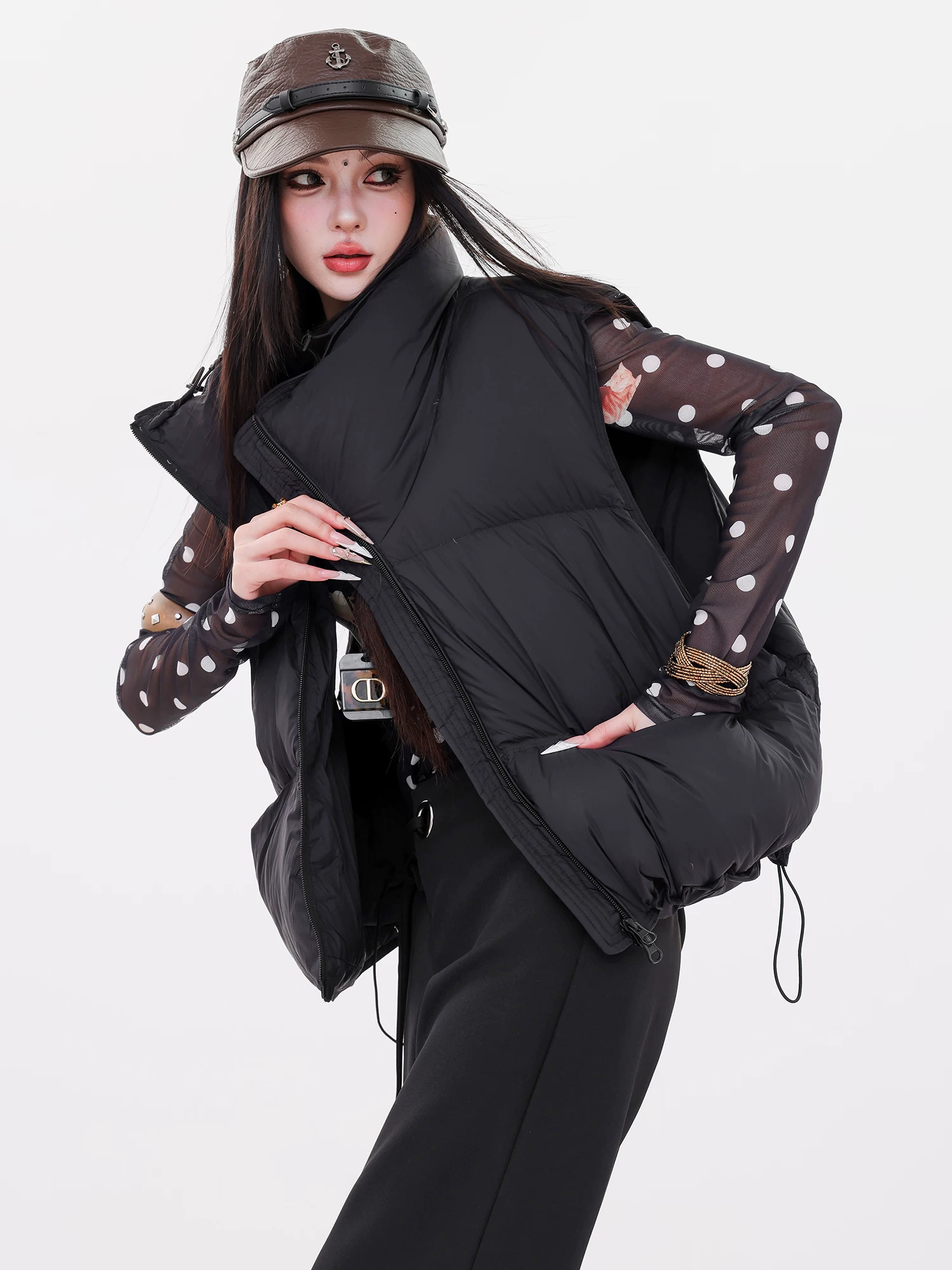 ABWLR Warm Winter Snowflake - Áo vest cổ đứng kiểu Dopamine nguyên bản dành cho nữ, áo khoác không tay ngắn rộng rãi đa năng