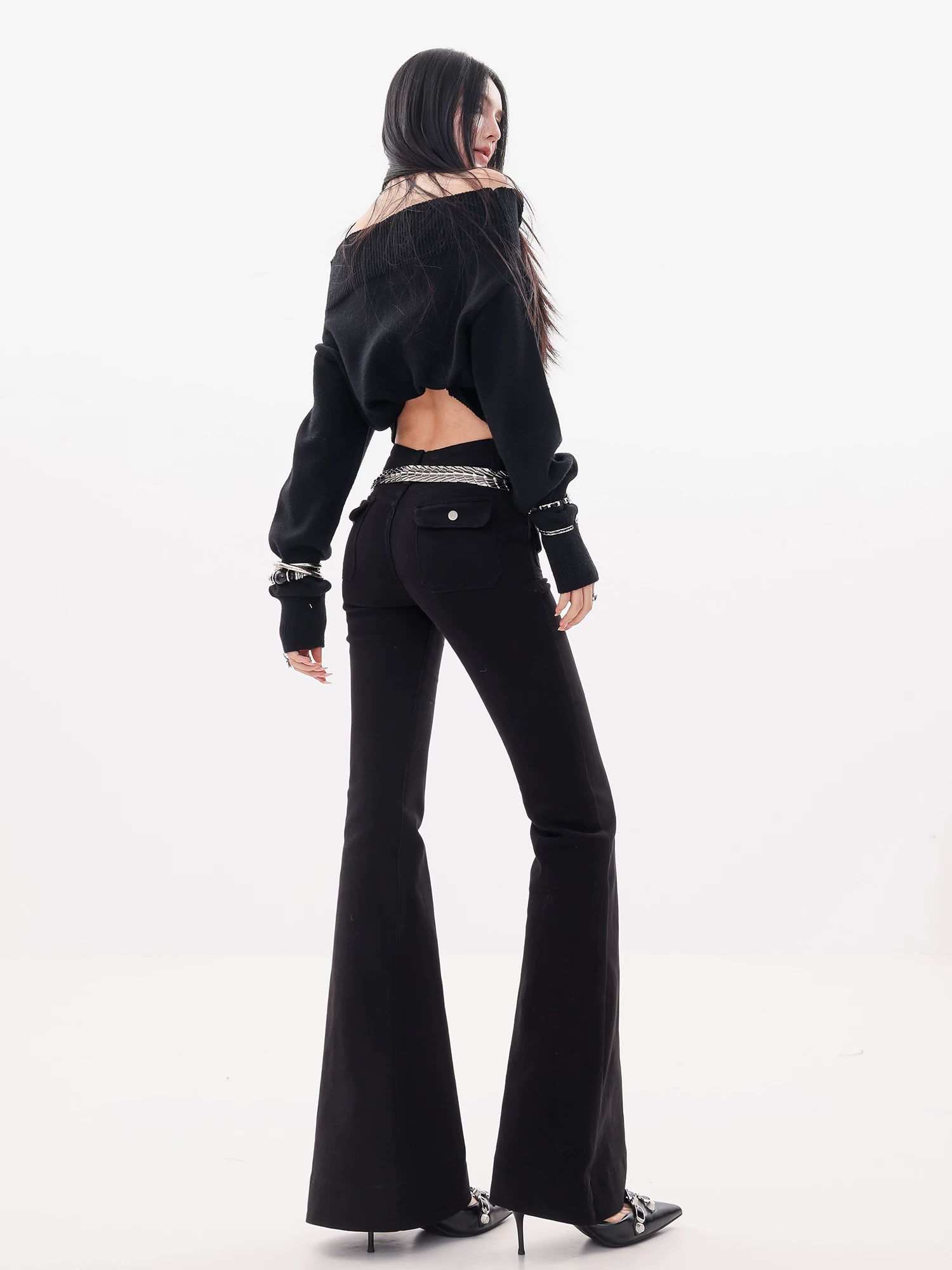 Quần jeans bootcut kiểu dáng cổ điển thanh lịch ABWLR - Quần kiểu dáng retro nguyên bản dành cho nữ, mới mùa thu đông, ôm dáng, tôn vóc dáng, kiểu dáng móng ngựa