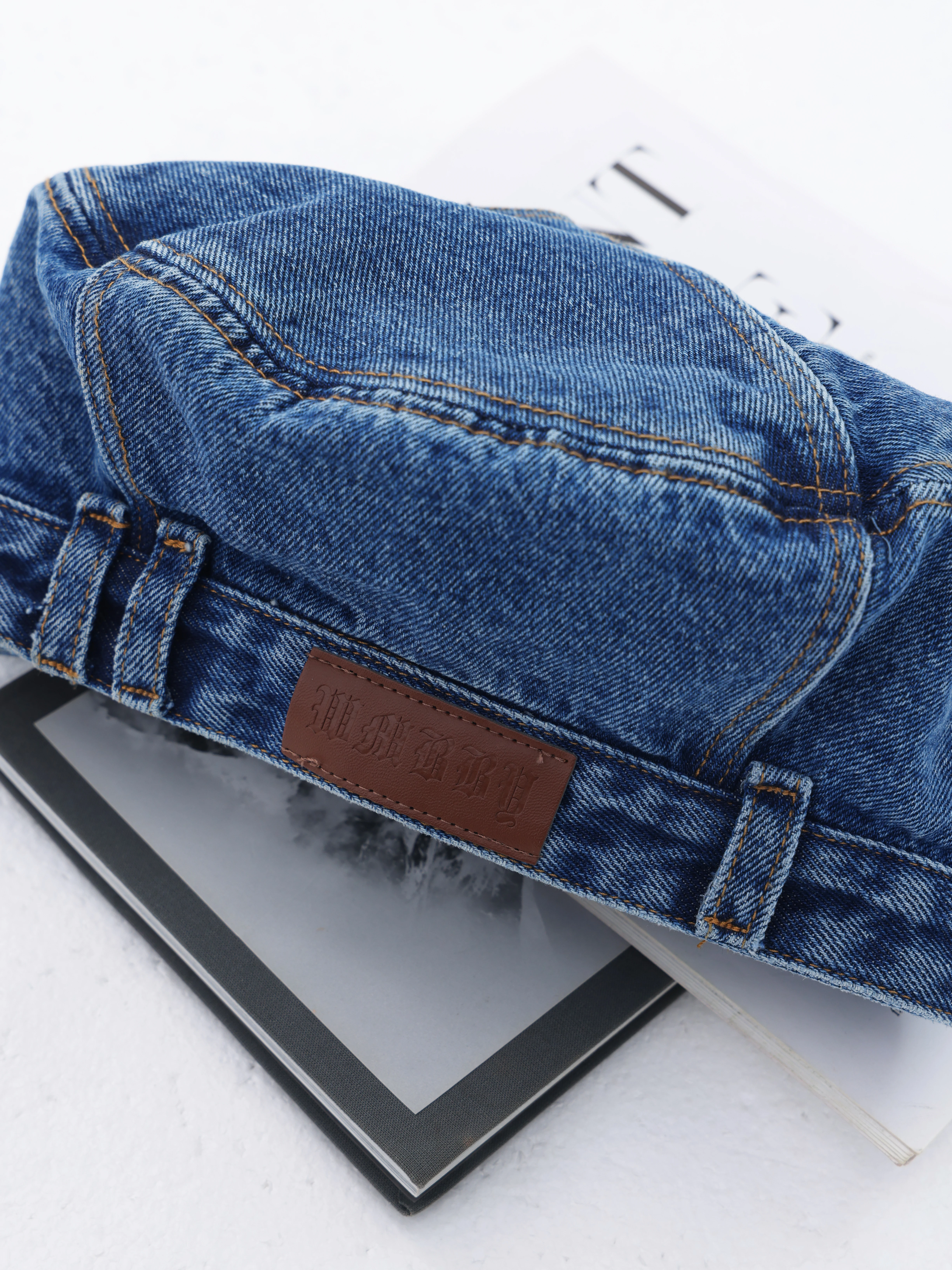 Mũ beret denim cổ điển ABWLR dành cho nữ, thiết kế độc đáo, kiểu dáng đã qua xử lý làm cũ và rách, mũ họa sĩ, thương hiệu thời trang đa năng
