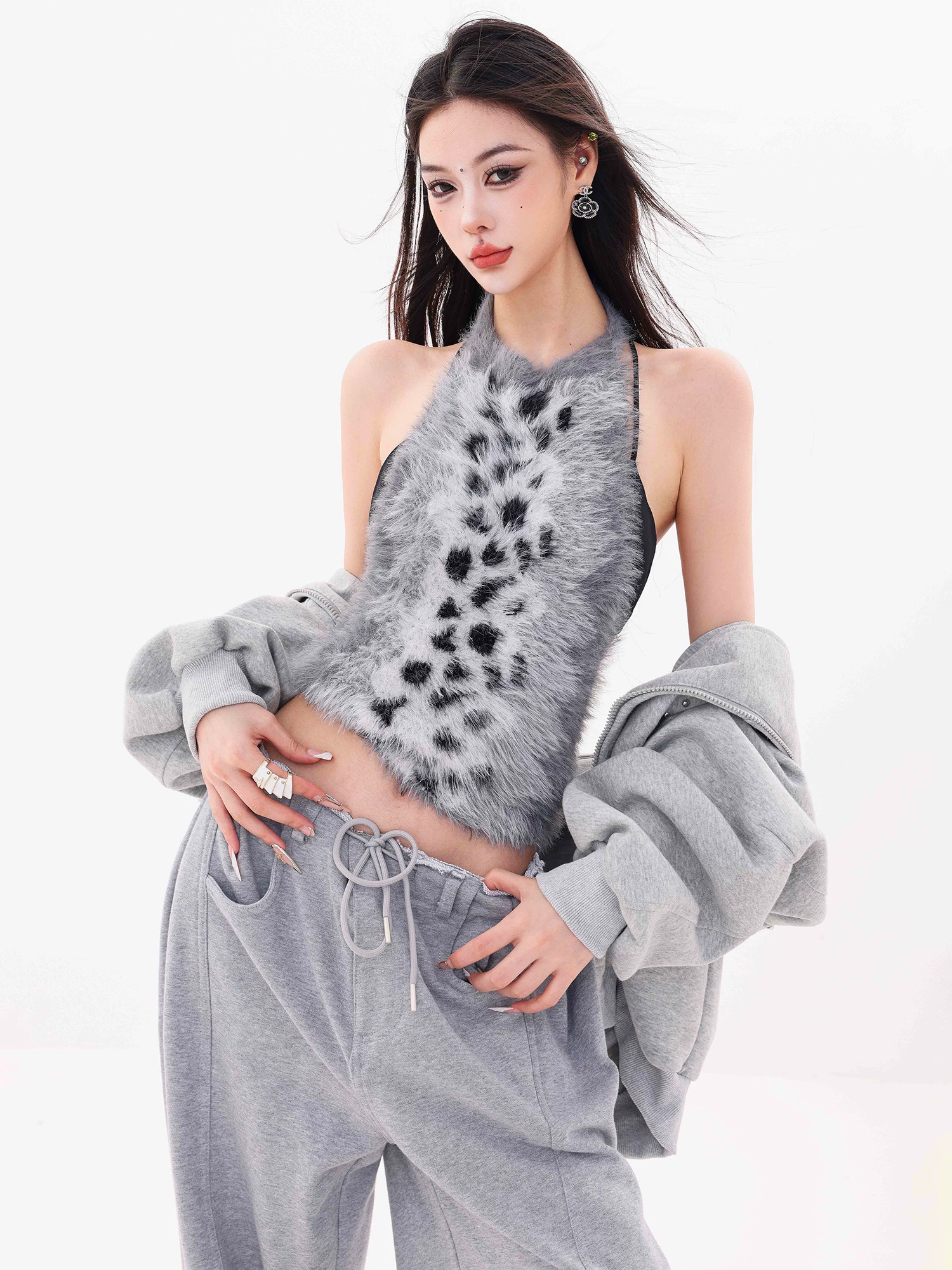 ABWLR Leopard Aesthetics - Áo vest dây in họa tiết da báo gợi cảm nguyên bản dành cho nữ, áo kiểu dáng ôm vừa vặn mới cho mùa thu đông