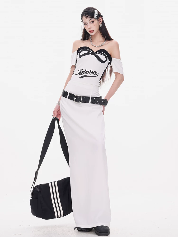 ABWEAR Modern Night - Váy trắng nguyên bản dành cho nữ, phong cách mùa thu mới, dáng ôm, váy dài ôm hông có thắt lưng